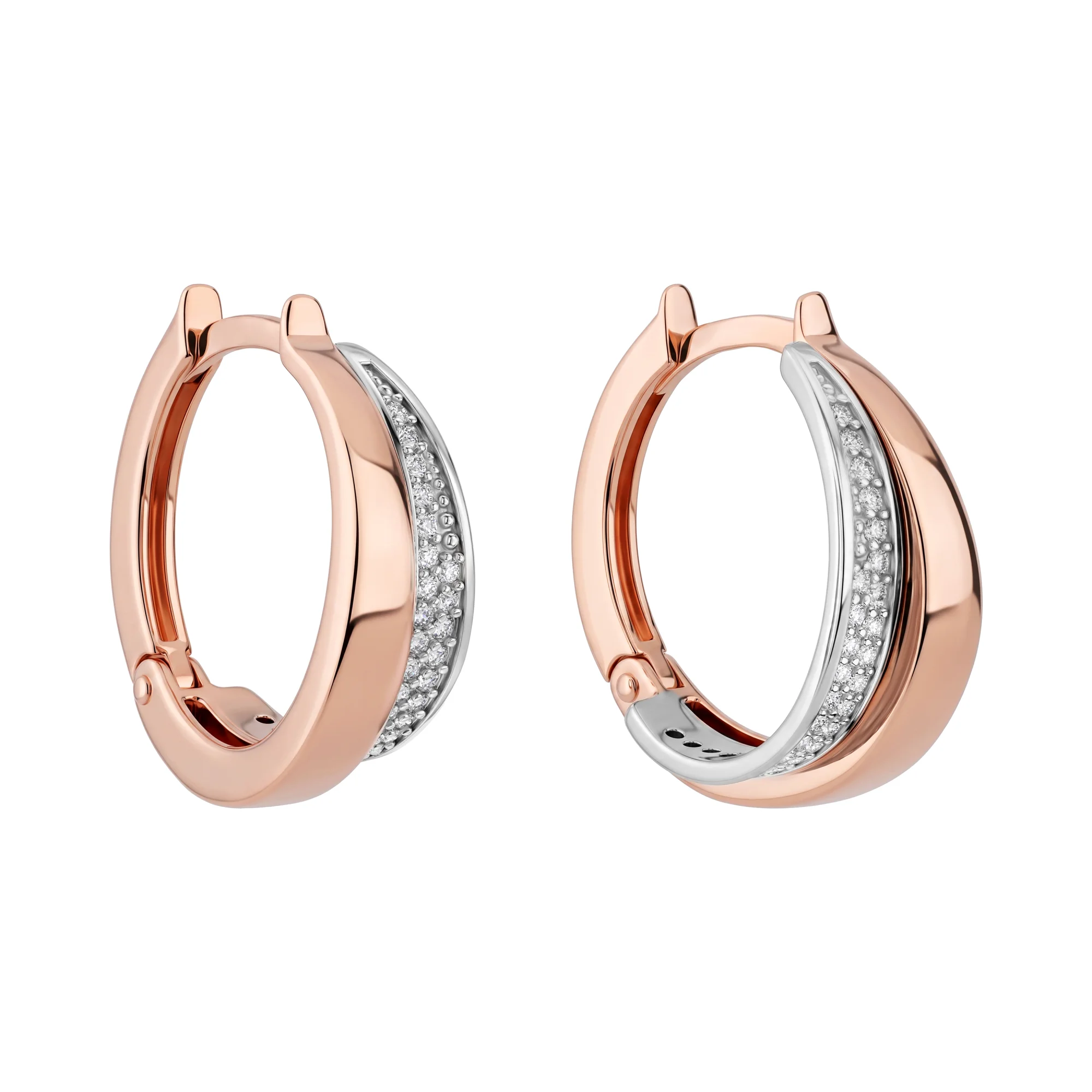 Серьги-кольца из комбинированного золота с фианитами - 2269909 - 1