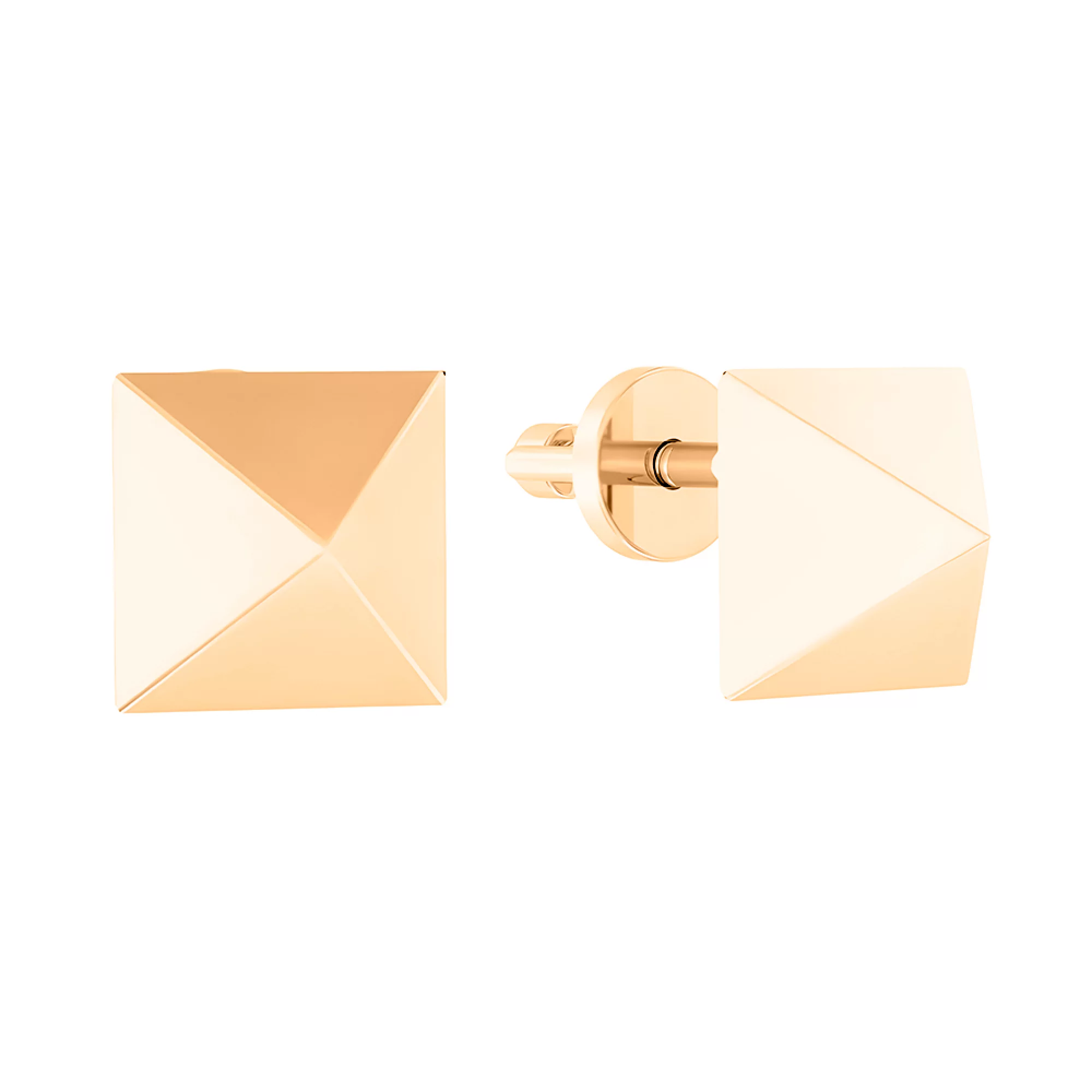 Сережки-гвоздики "Пирамида" из красного золота - 613795 – изображение 1