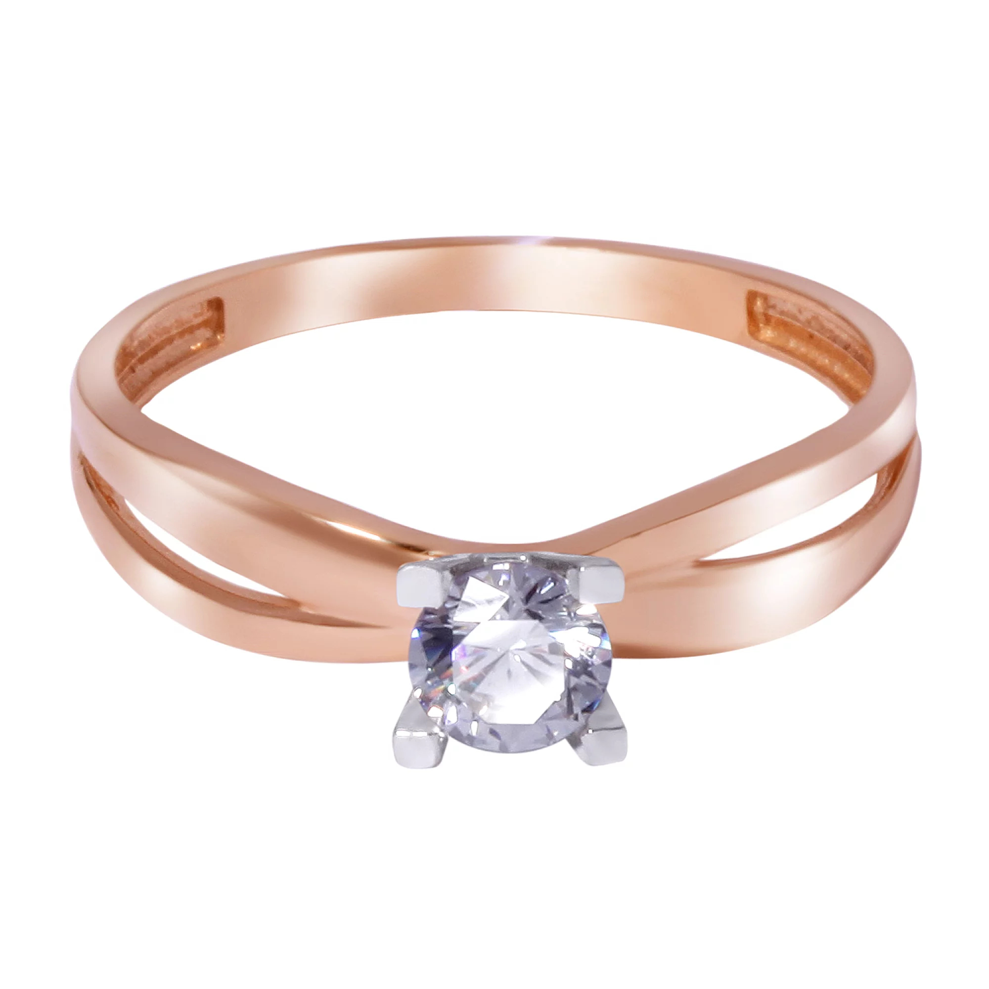 Кольцо для помолвки из красного золота с фианитом - 968011 – изображение 2