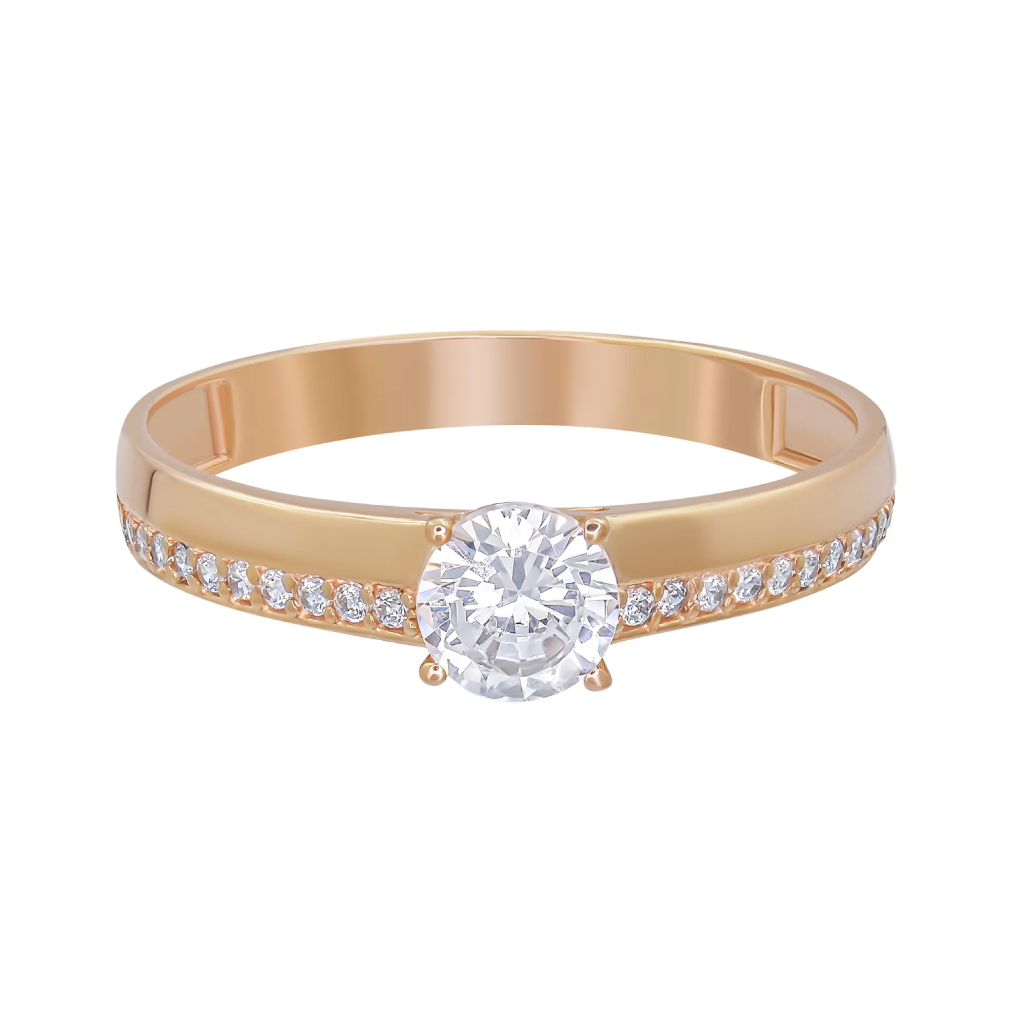 Кольцо для помолвки из красного золота с фианитом - 969954 – изображение 2