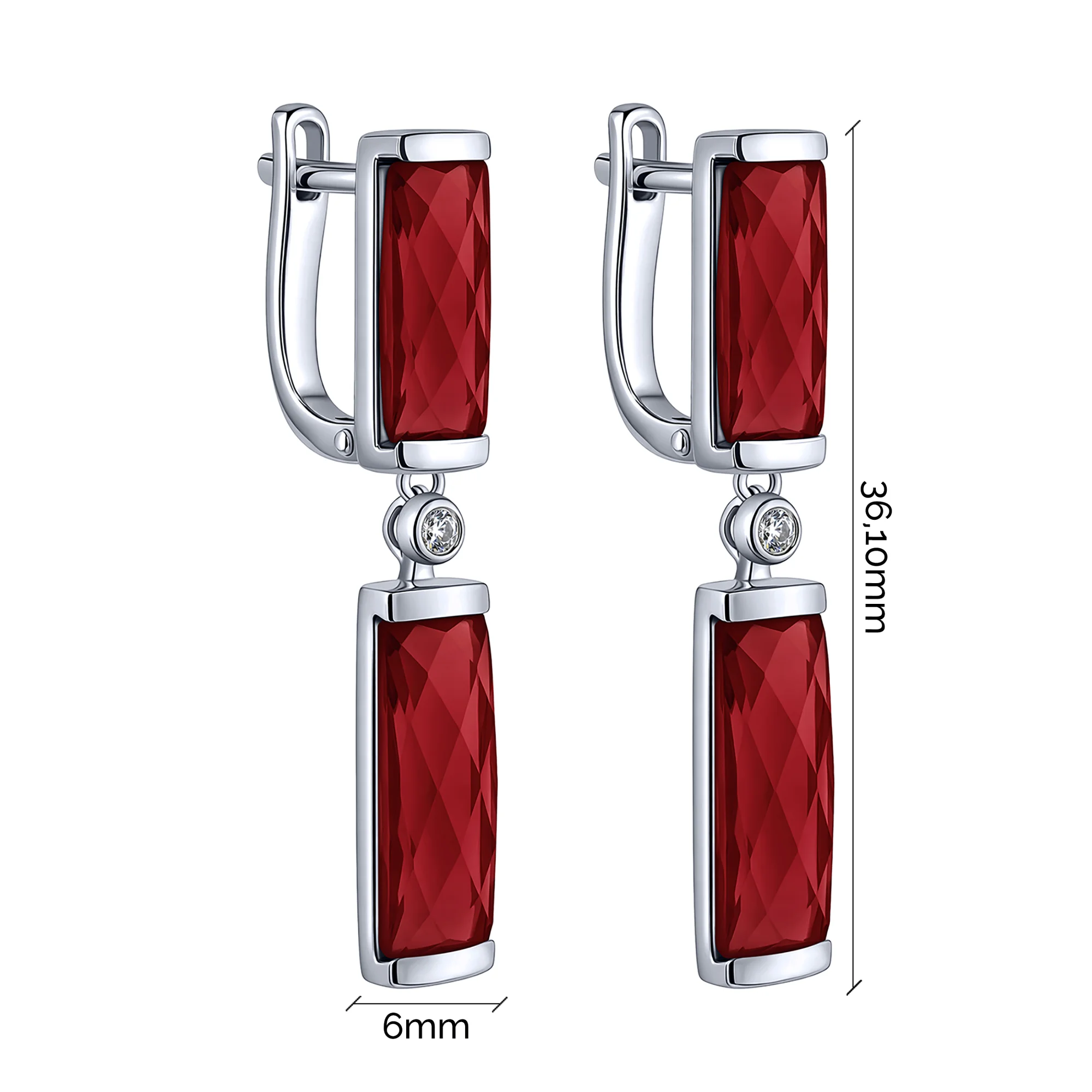 Серебряные серьги "Геометрия" с подвесом с фианитом и гранатом - 2263966 - 3