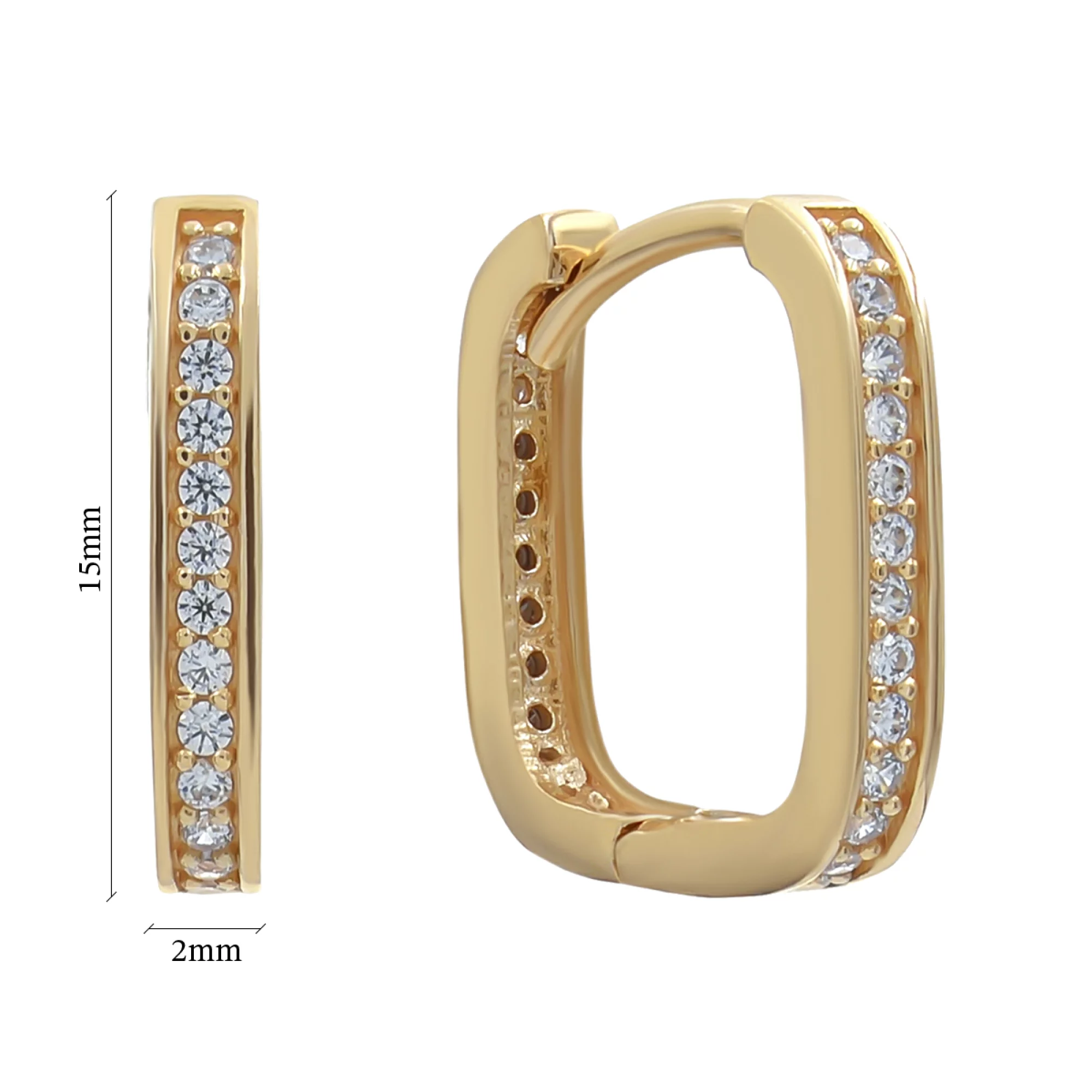Сережки-кольца золотые с фианитами - 770784 – изображение 2