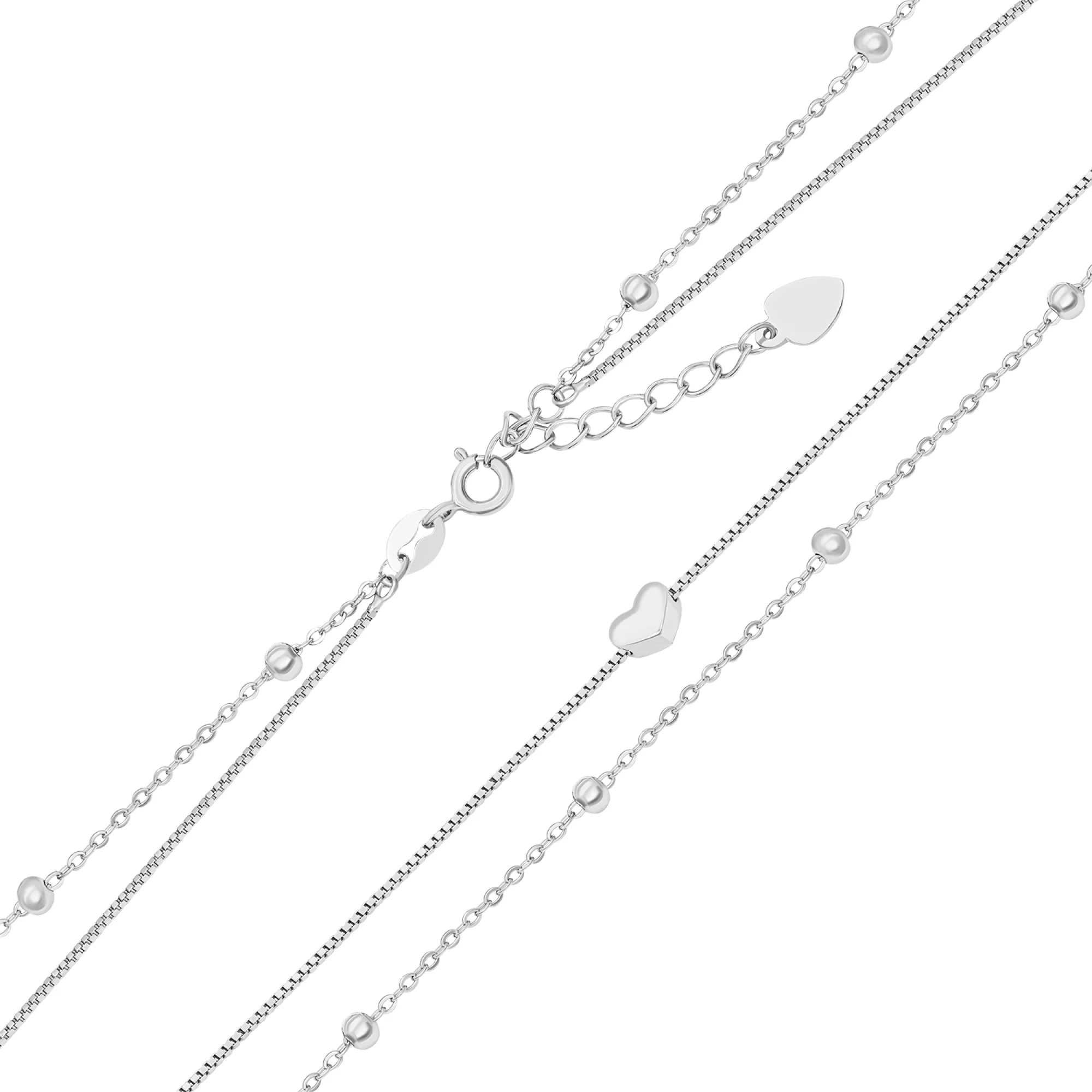 Срібний браслет на ногу "Сердечко" в подвійному плетінні - 1551149 – зображення 2