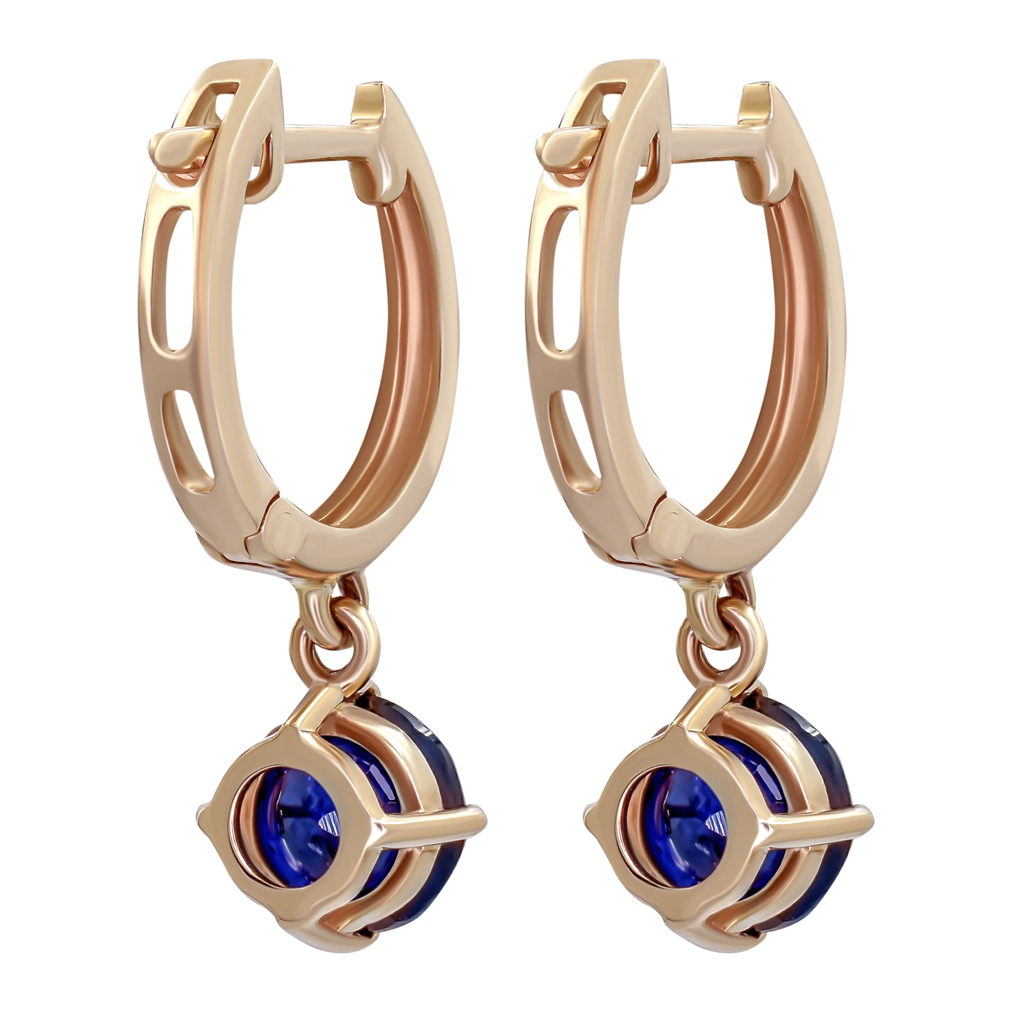 Сережки-кольца из красного золота с сапфирами и подвесами - 896203 - 2