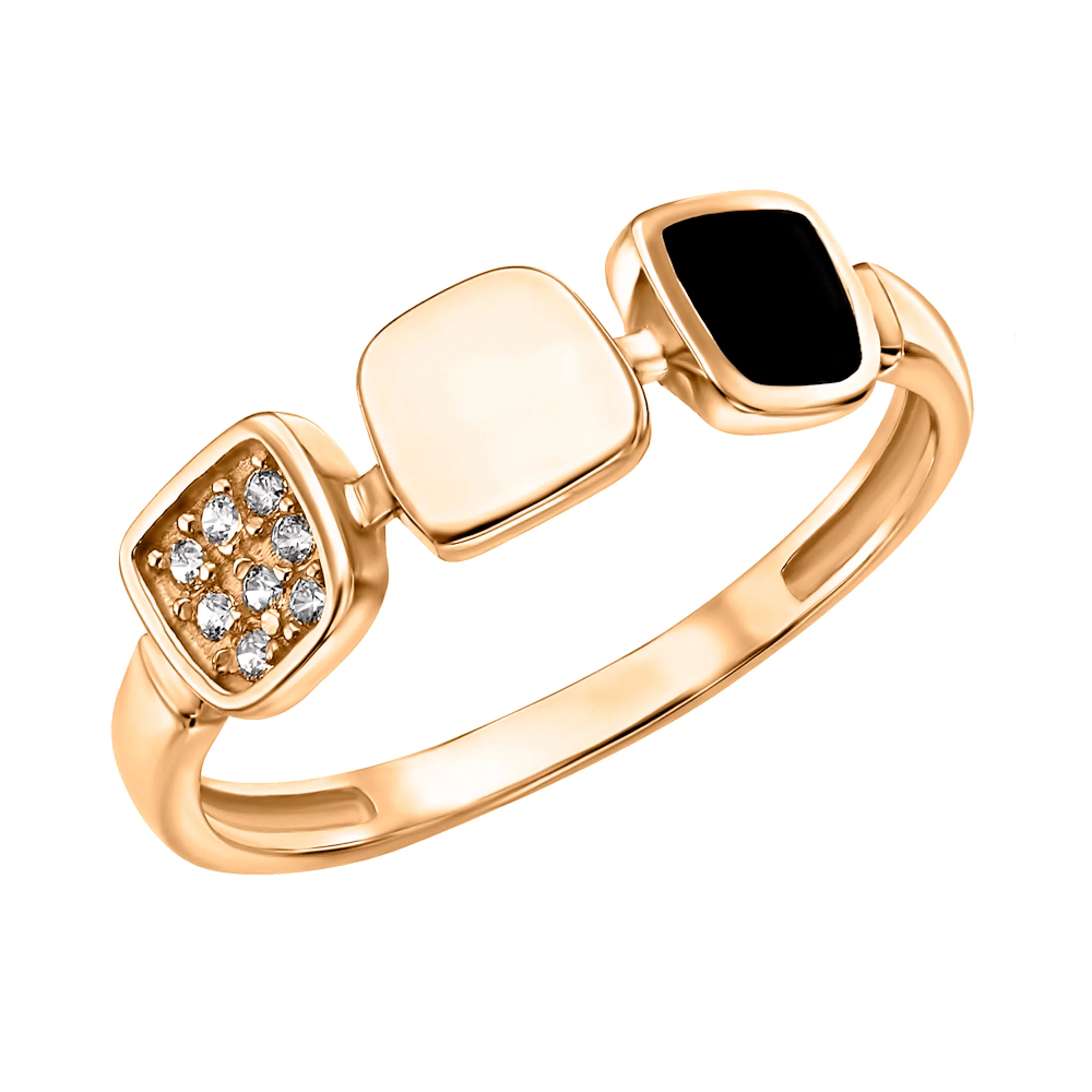 Золотое кольцо с эмалью и фианитом - 1435211 – изображение 1