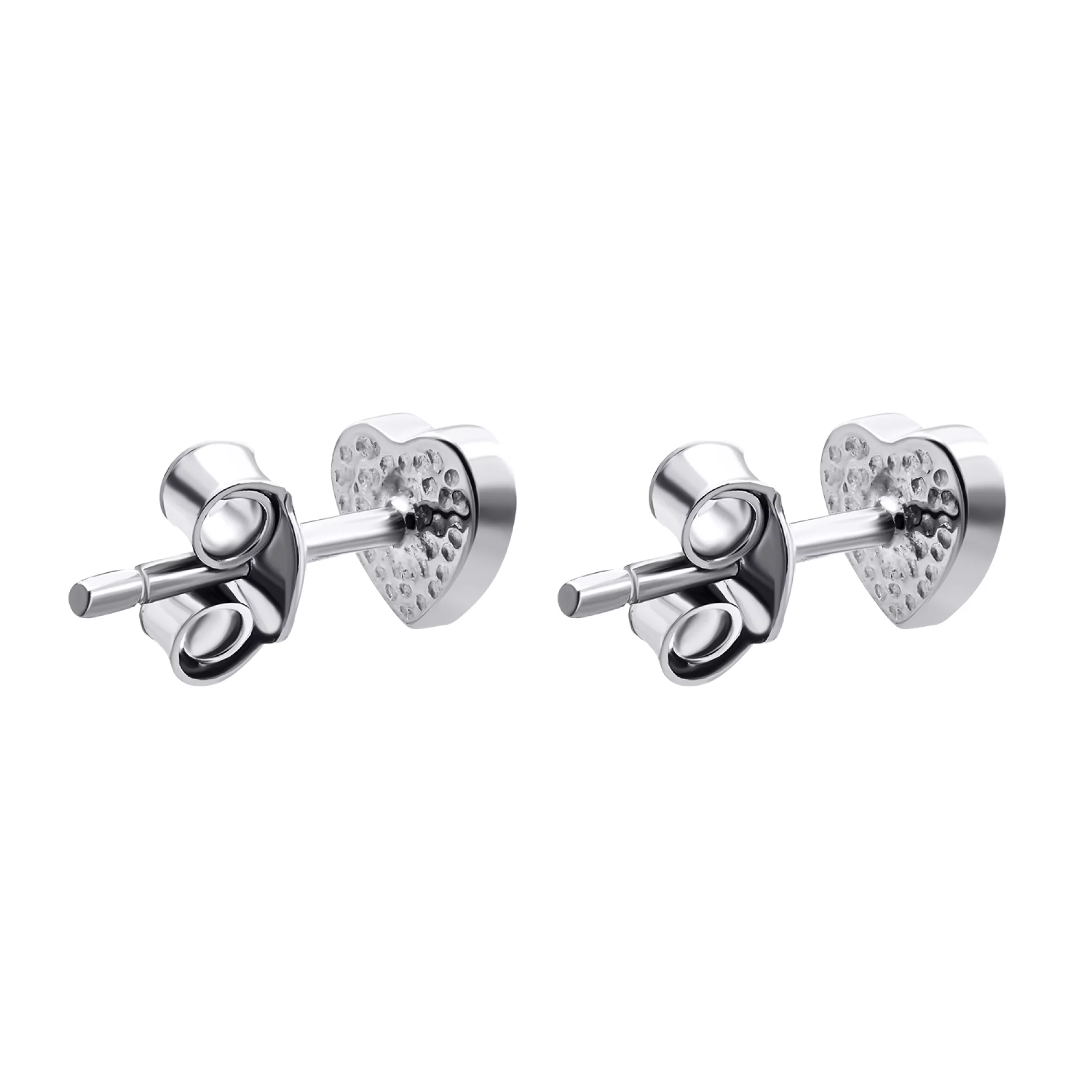 Серебряные серьги-гвоздики с эмалью "Сердце" - 1548885 – изображение 2