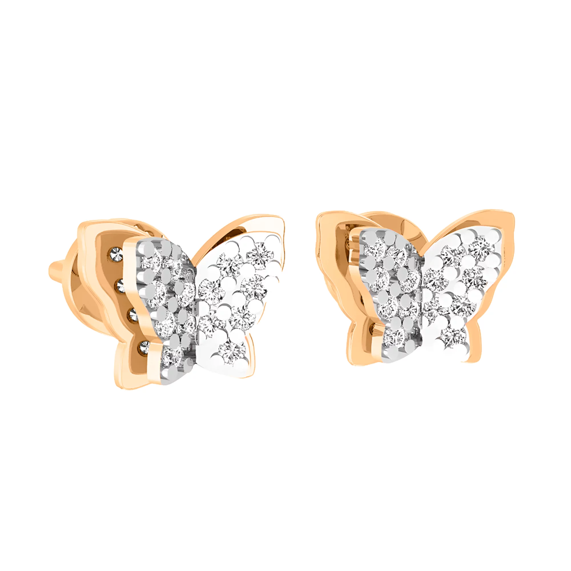 Золоті сережки-гвоздики з фіанітами "Метелик" - 613728 – зображення 1