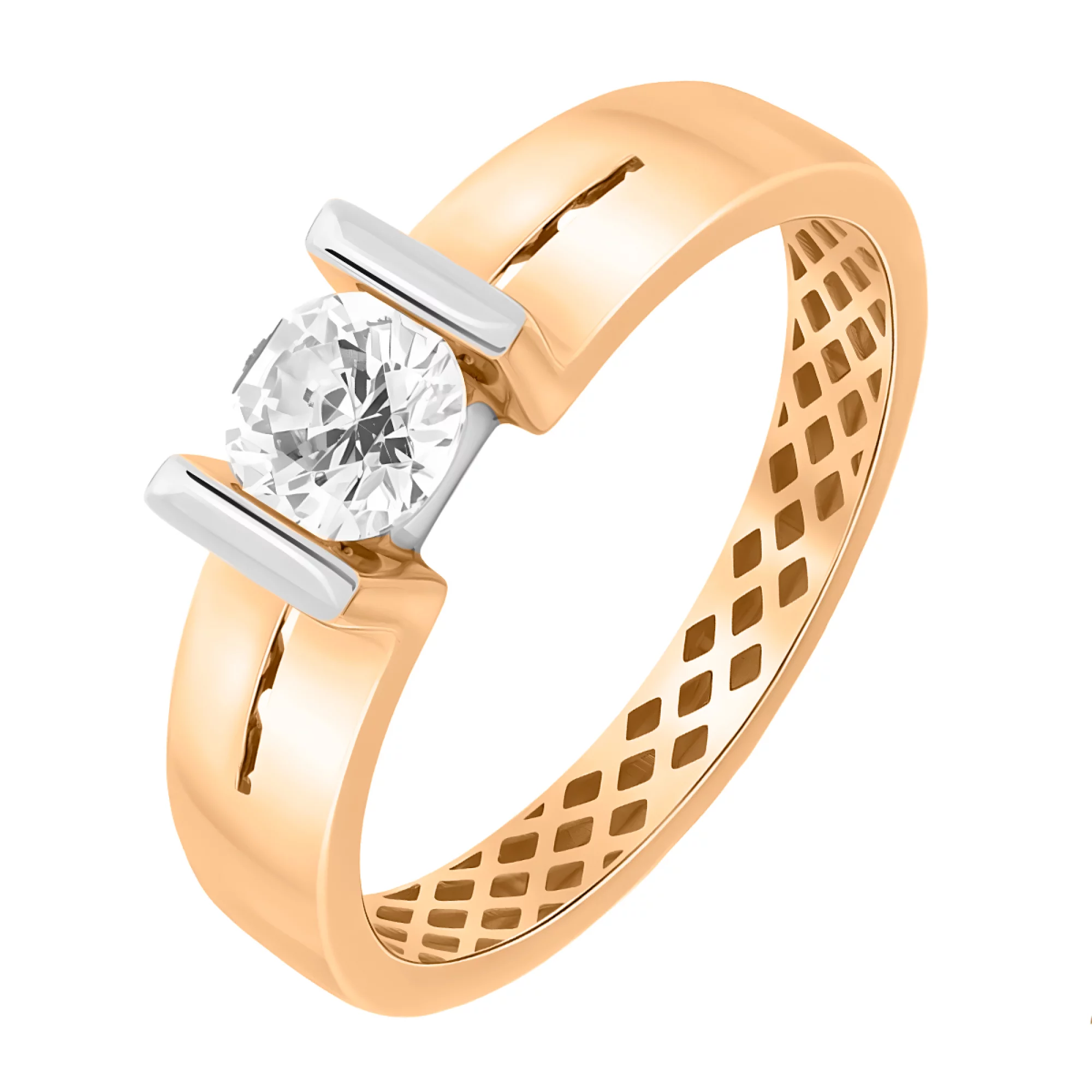 Золотое кольцо с фианитом - 482869 – изображение 1