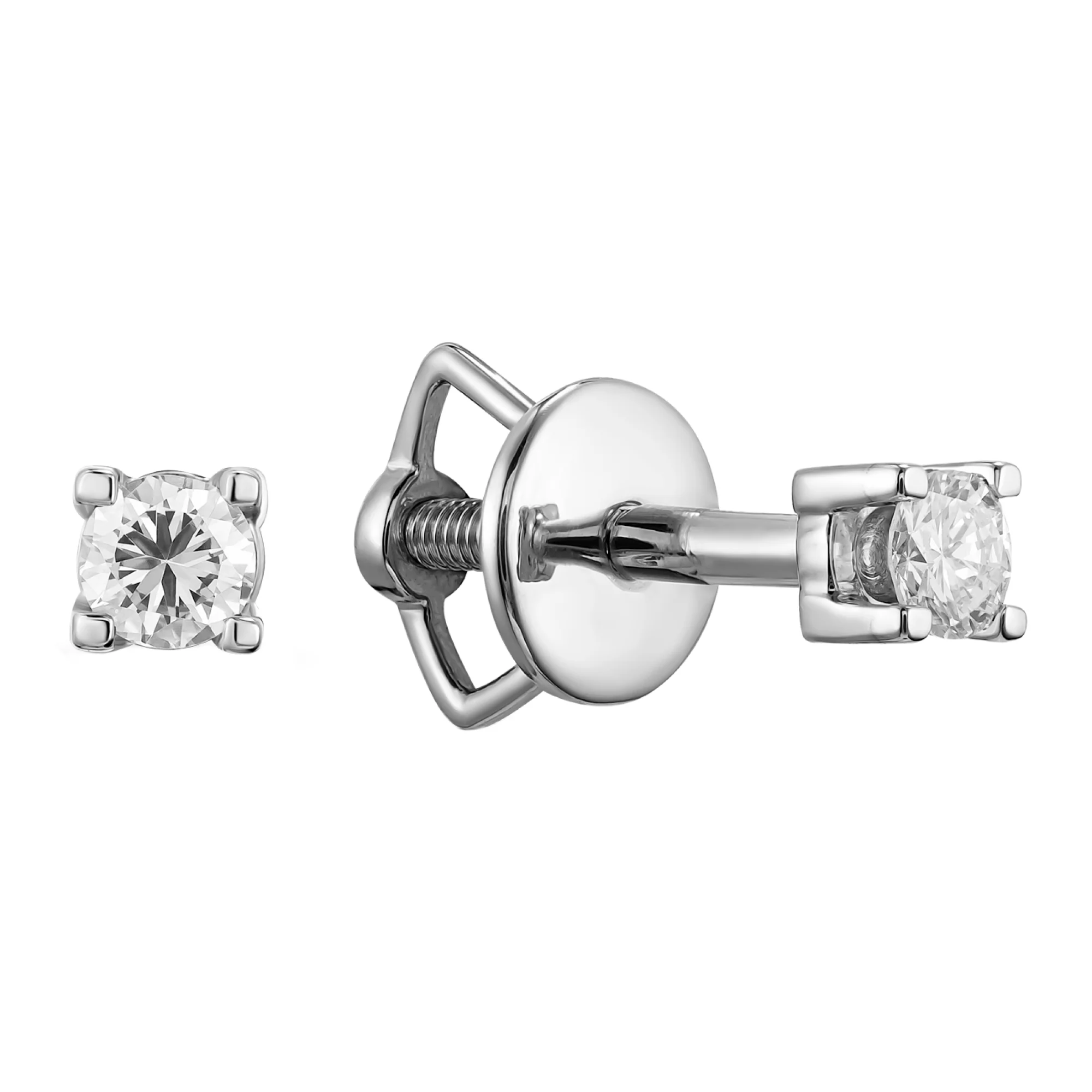 Серьги-гвоздики с бриллиантом в белом золоте - 411323 - 1