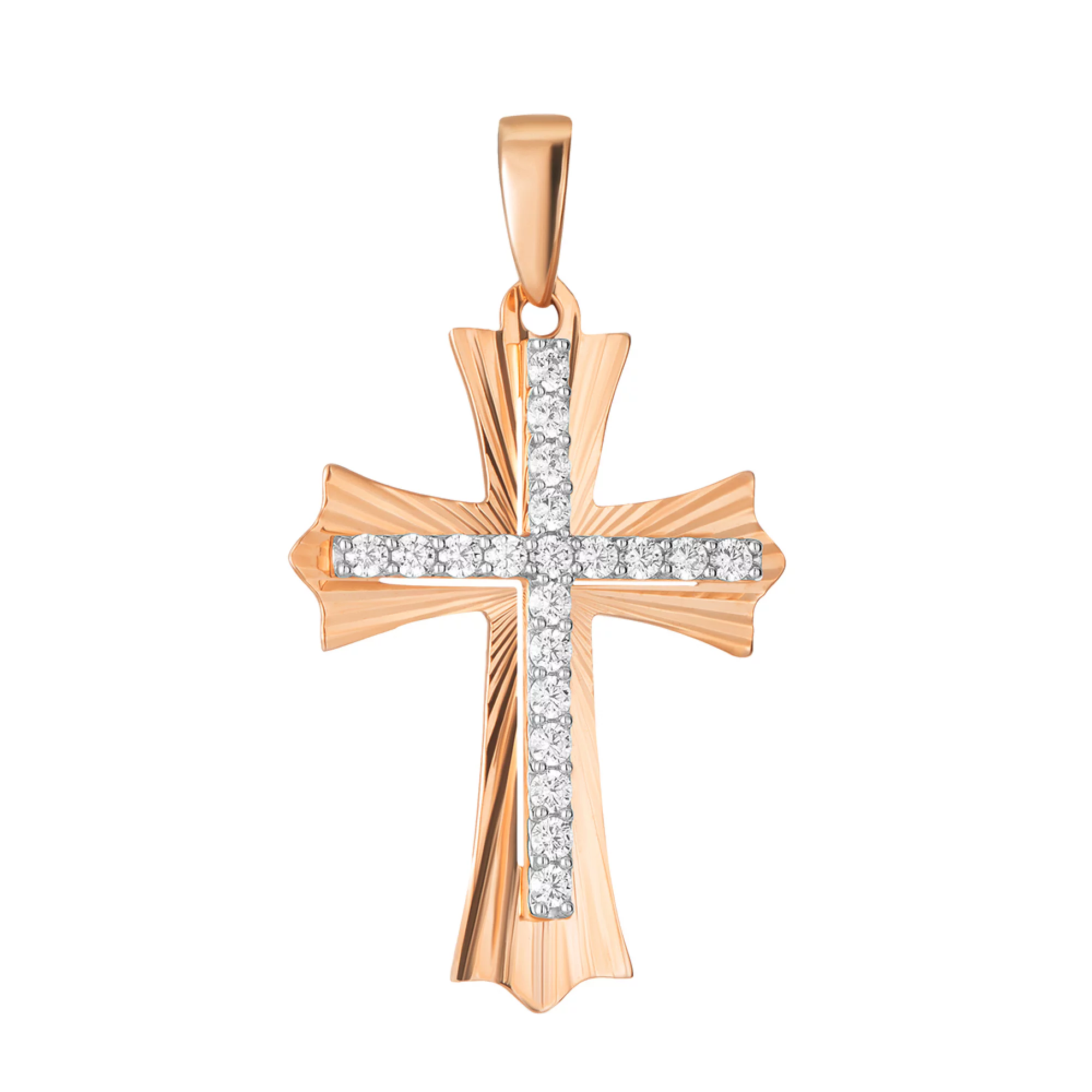 Крестик из красного золота с фианитом - 963792 – изображение 1