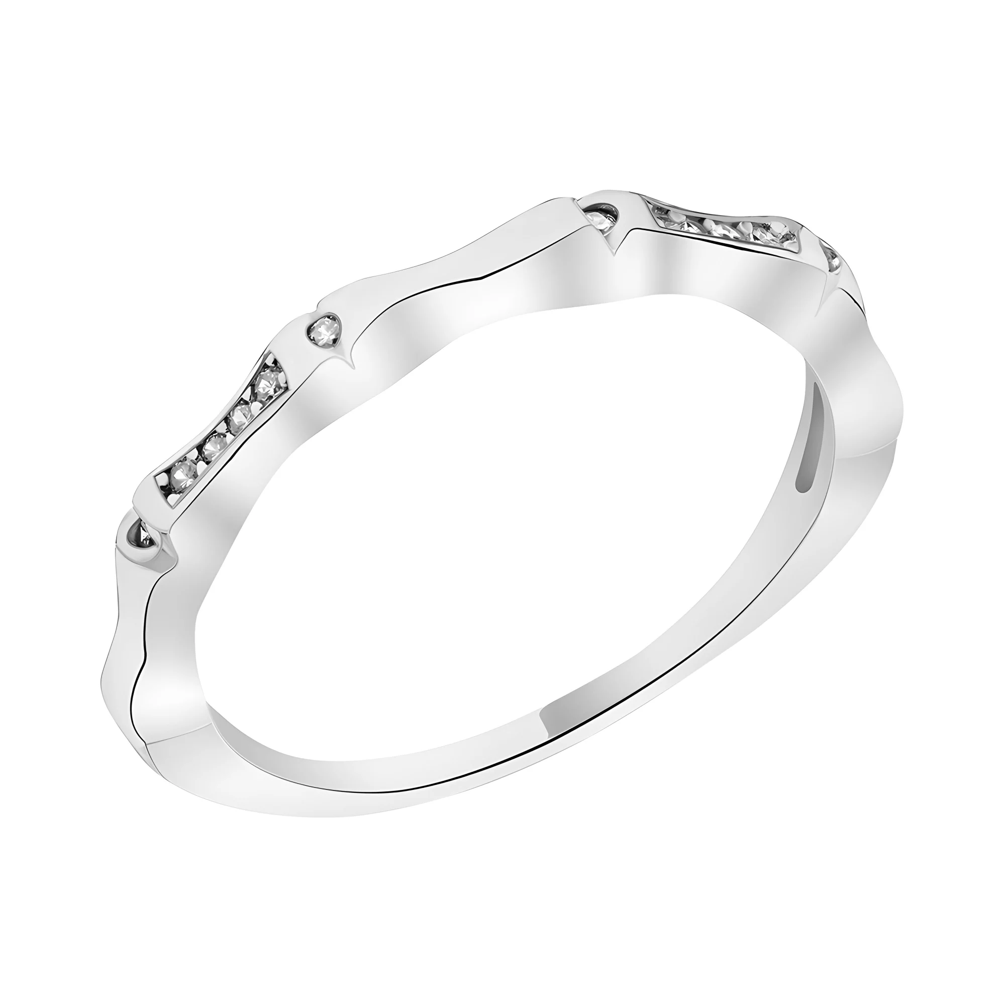 Тонкое серебряное кольцо с фианитами "Волны" - 1562823 – изображение 1