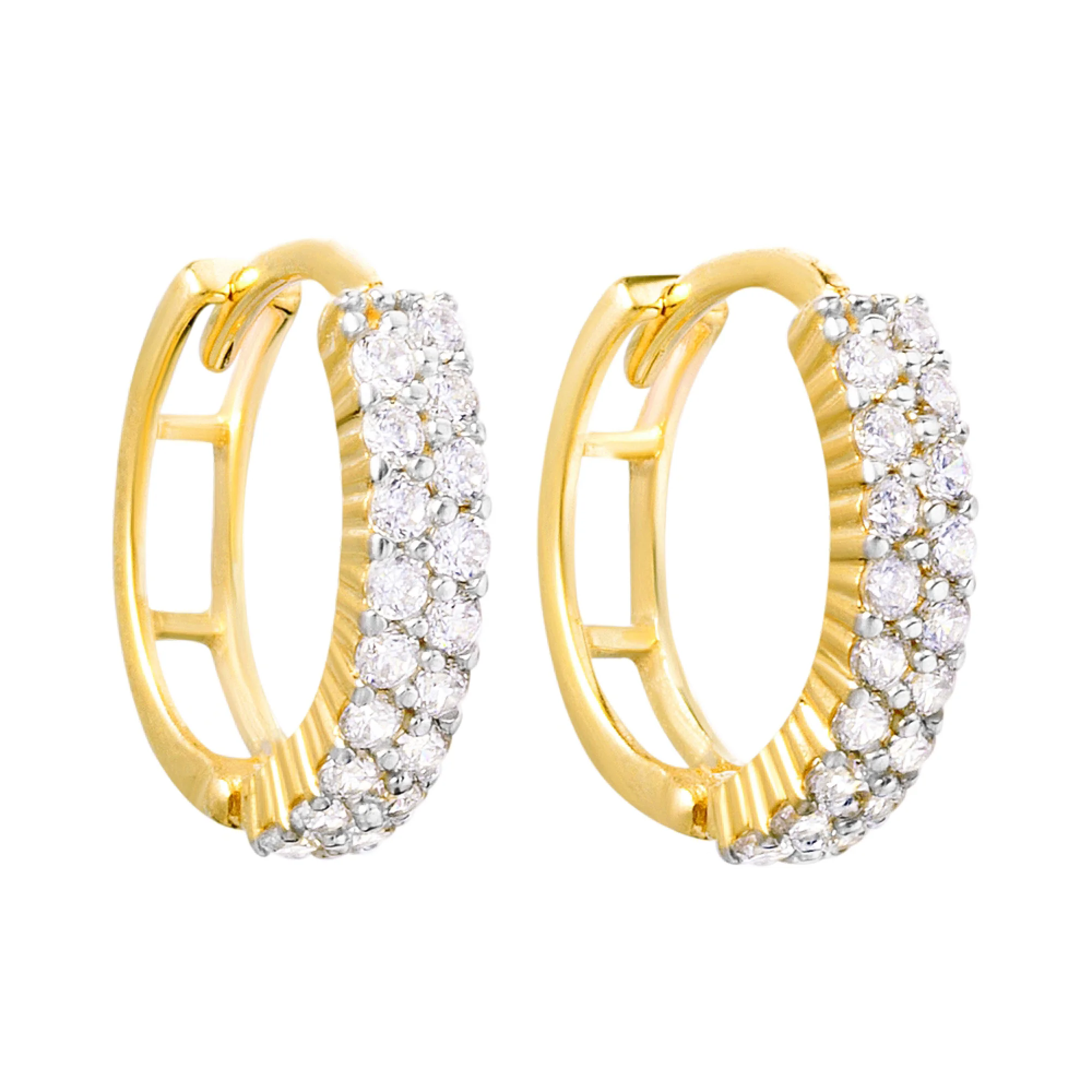 Сережки-кольца из лимонного золота с фианитами - 964095 - 1