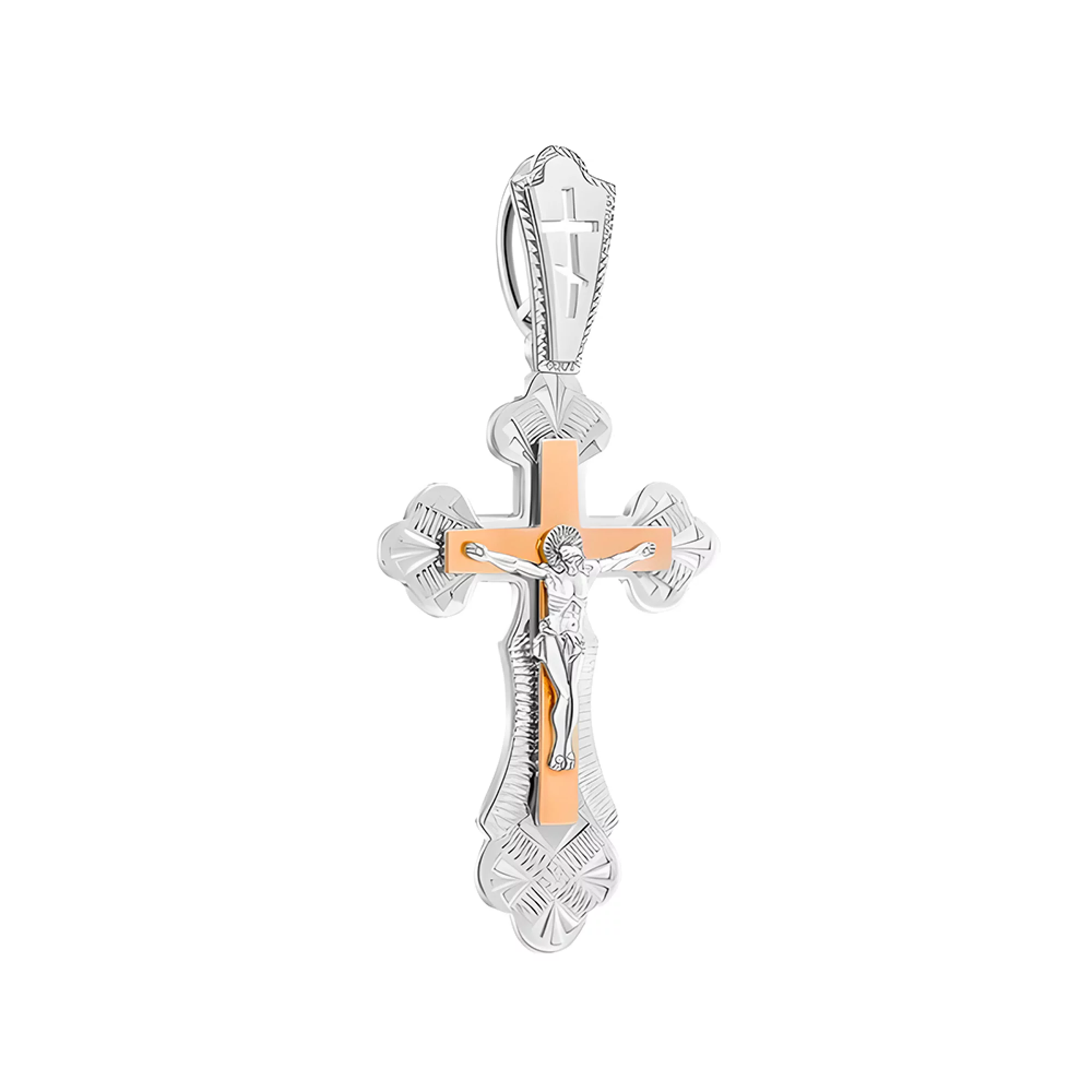 Серебряный крестик с позолотой - 383515 – изображение 1