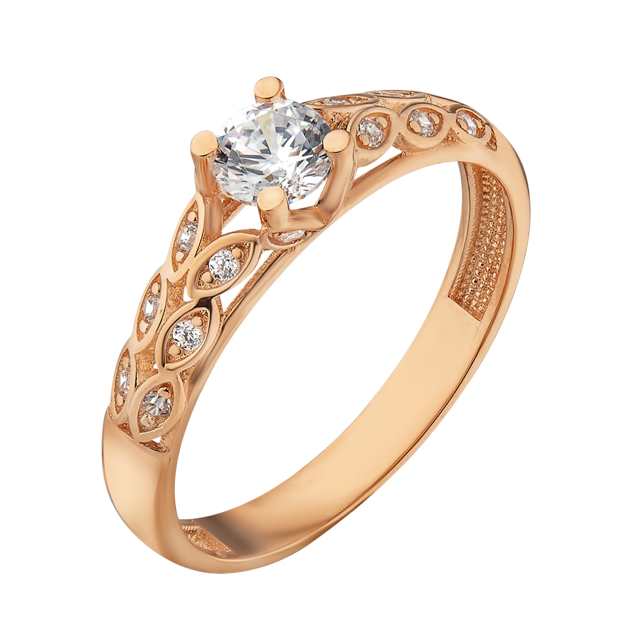 Золотое кольцо с фианитом - 538767 – изображение 1