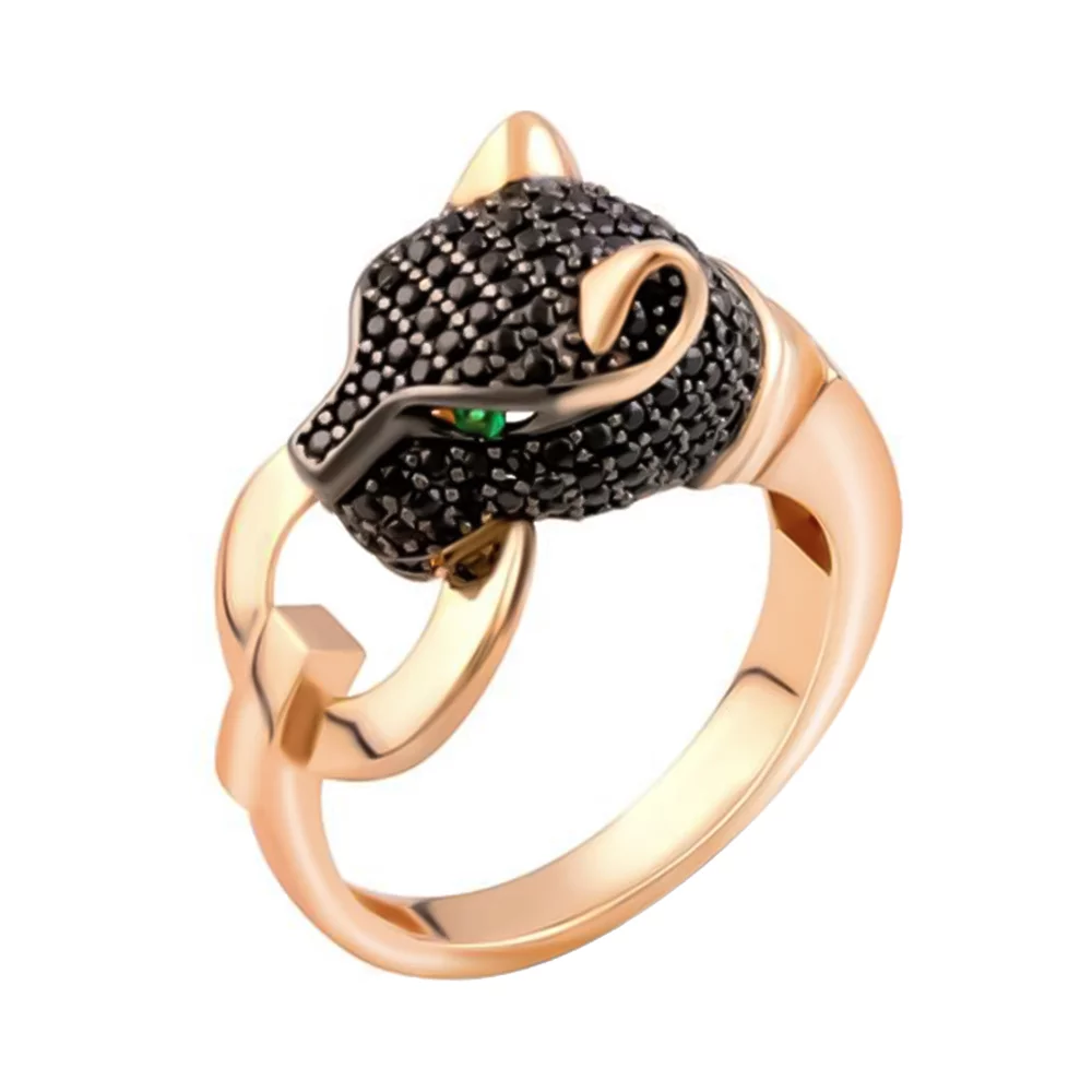 Кольцо из красного золота Пантера с фианитом. Артикул 2074168: цена, отзывы, фото – купить в интернет-магазине AURUM