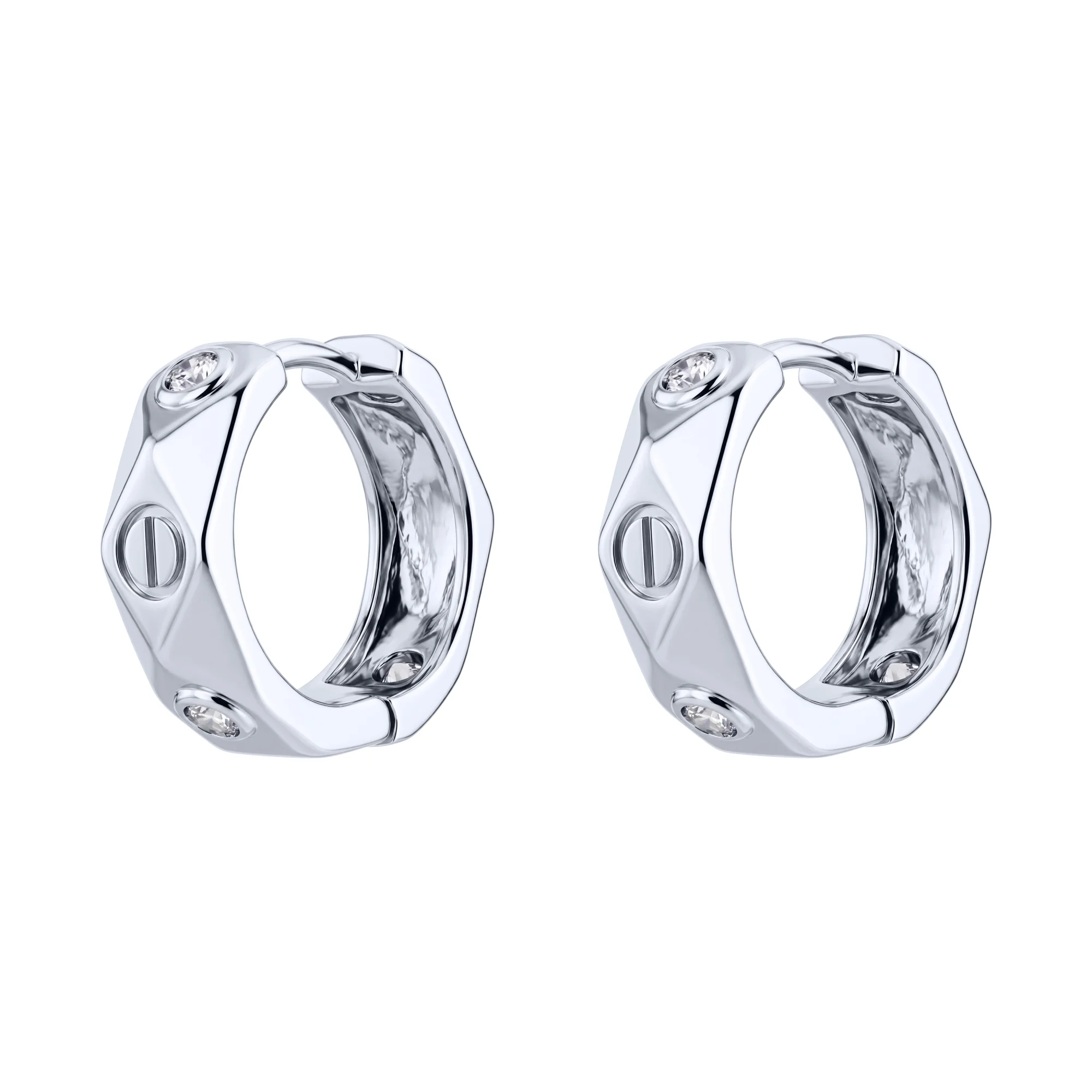 Серьги-кольца "Love" из серебра с фианитами  - 2247673 - 2