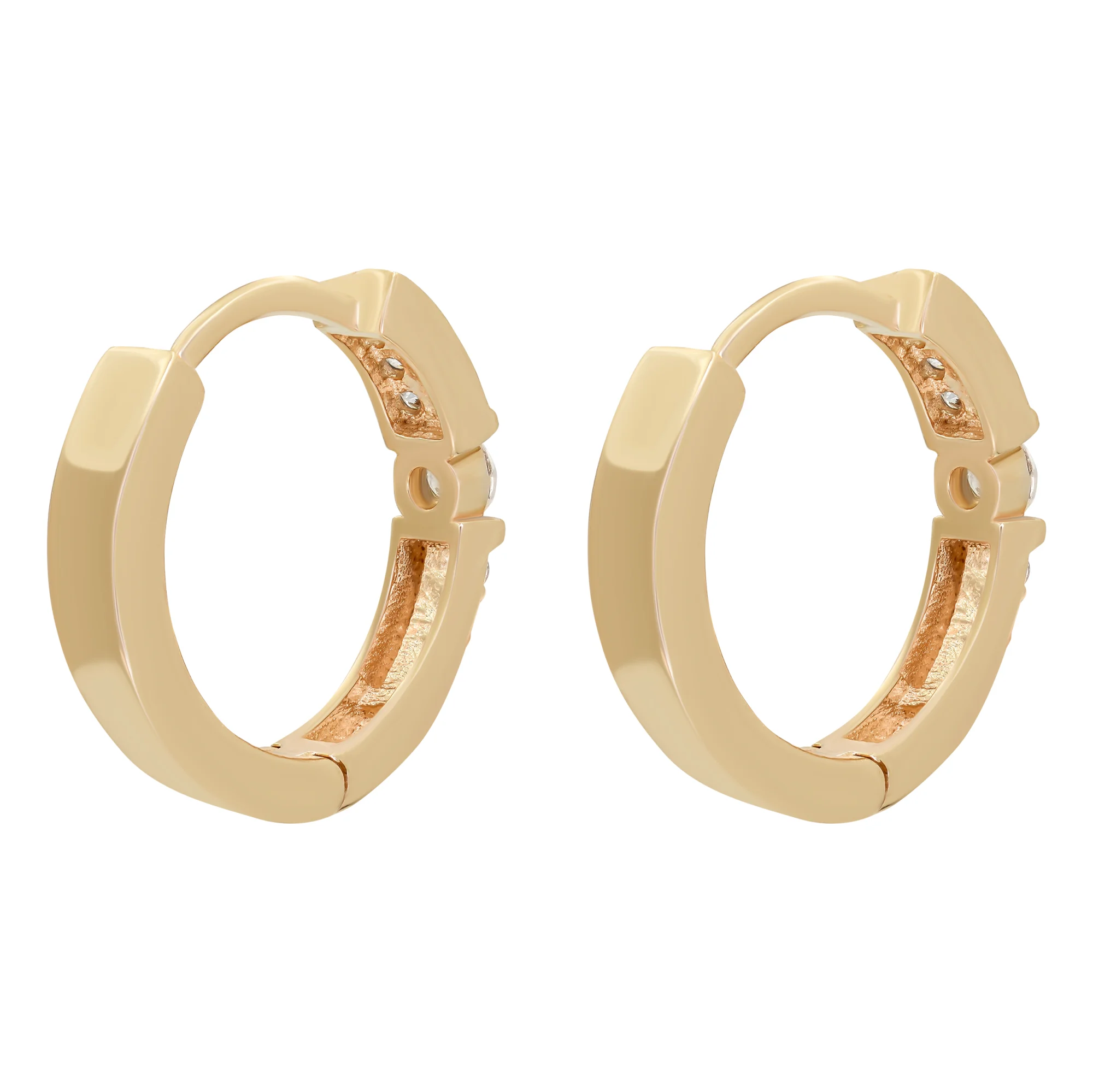 Сережки-кольца из красного золота с фианитами - 890887 - 2