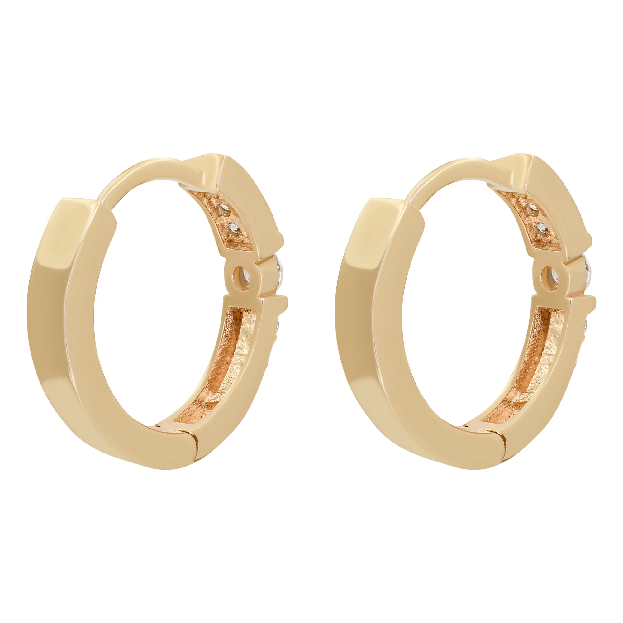 Сережки-кольца из красного золота с фианитом - 890887 – изображение 2
