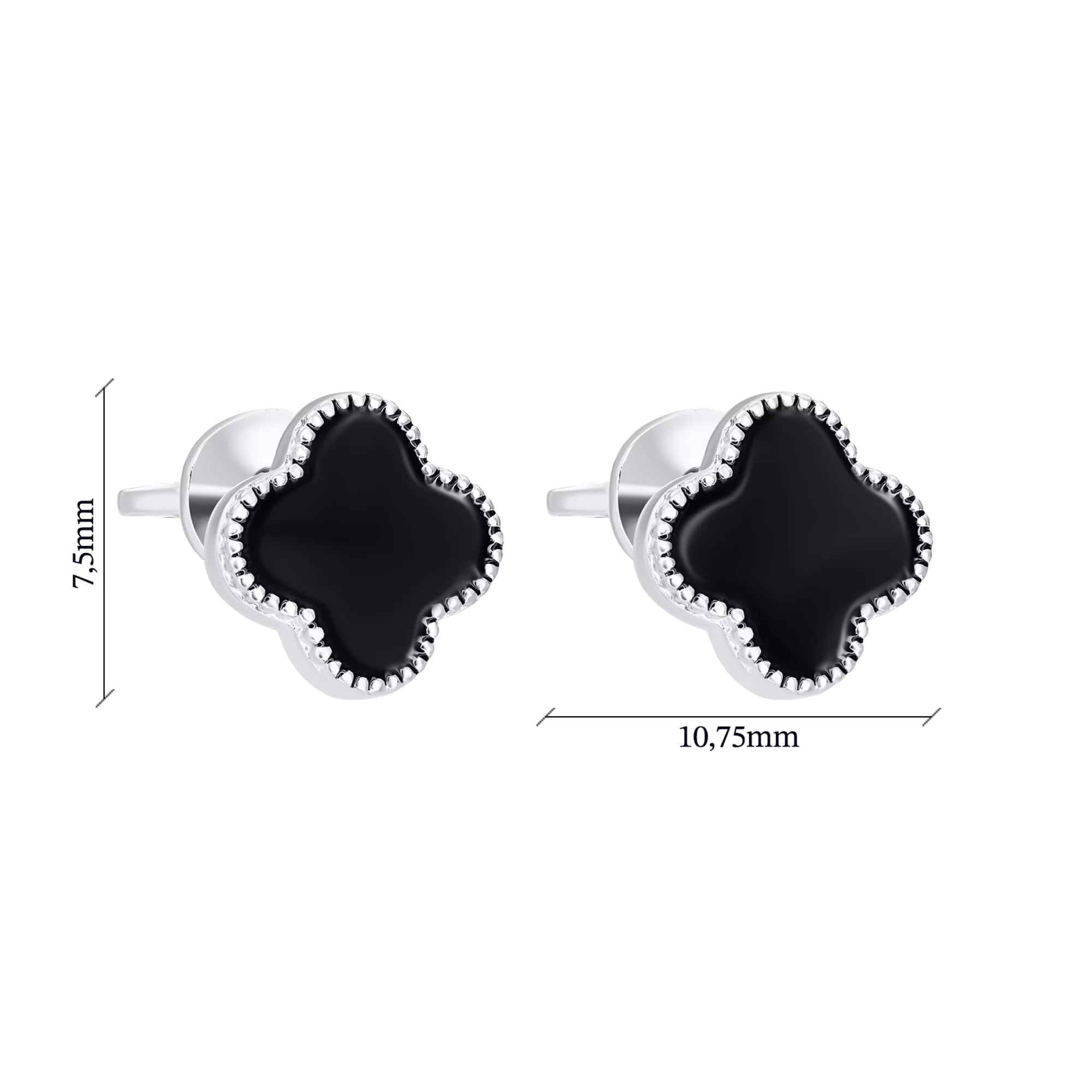 Сережки-гвоздики срібні "Конюшина" з емаллю - 1548701 – зображення 3