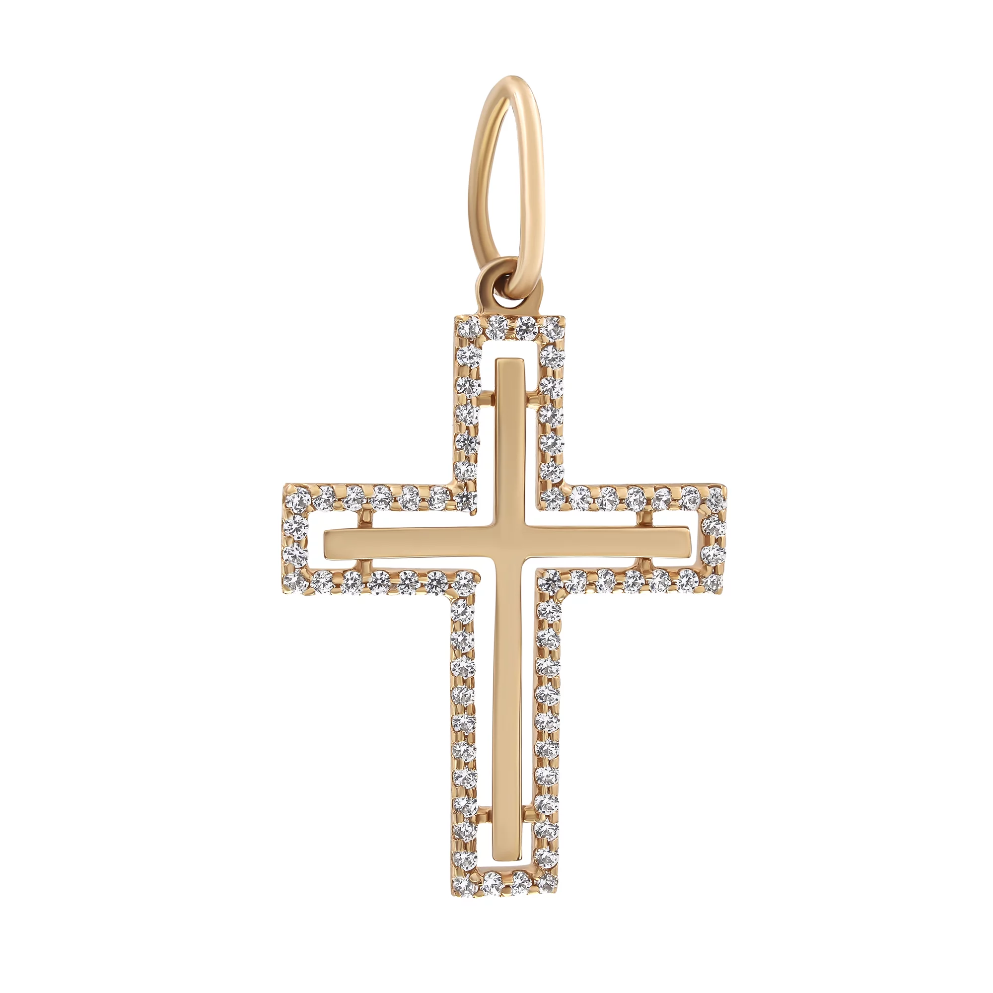 Крест из красного золота с фианитом - 1468219 – изображение 1