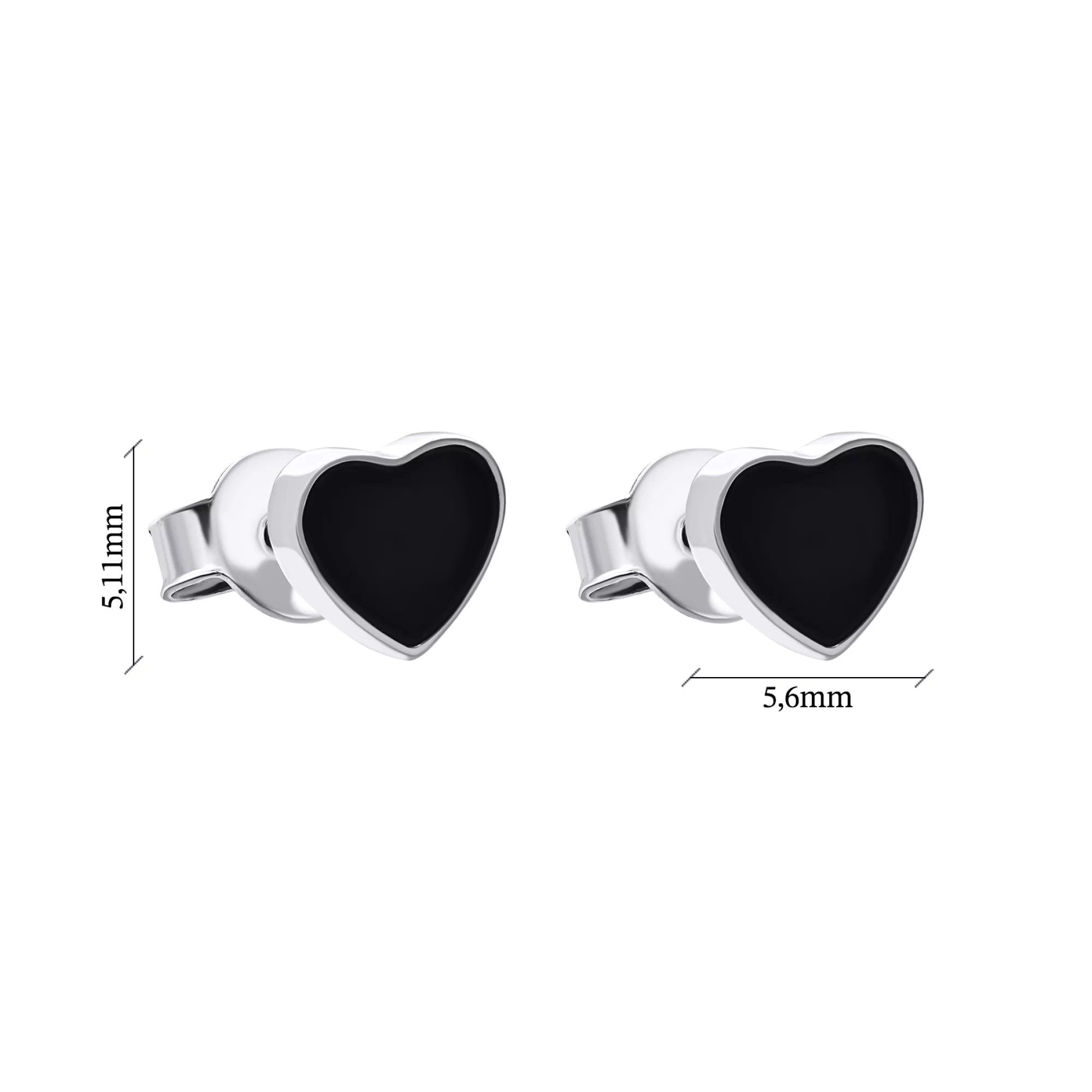 Срібні сережки-гвоздики з емаллю "Серце" - 1548885 – зображення 3