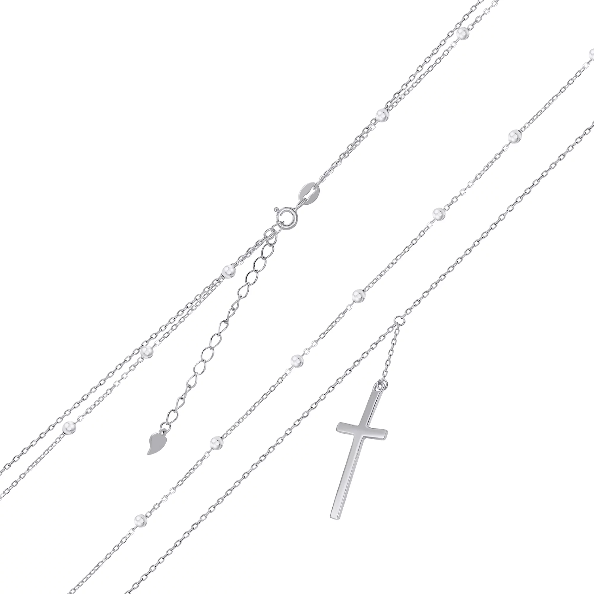 Кольє срібне подвійне з кульками і хрестиком плетіння якір - 1487096 – зображення 2