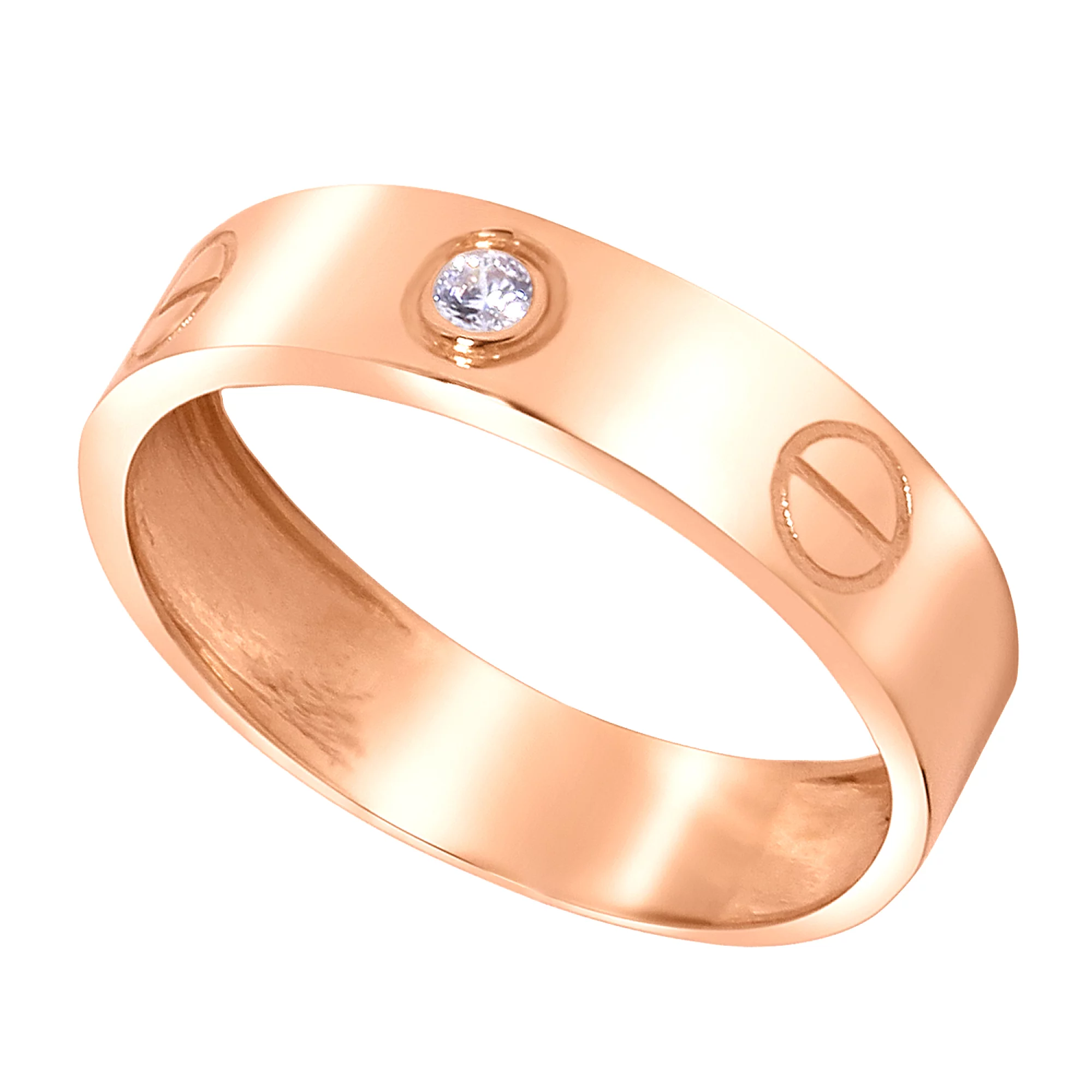Кольцо из красного золота с фианитом "Love" - 961295 – изображение 1