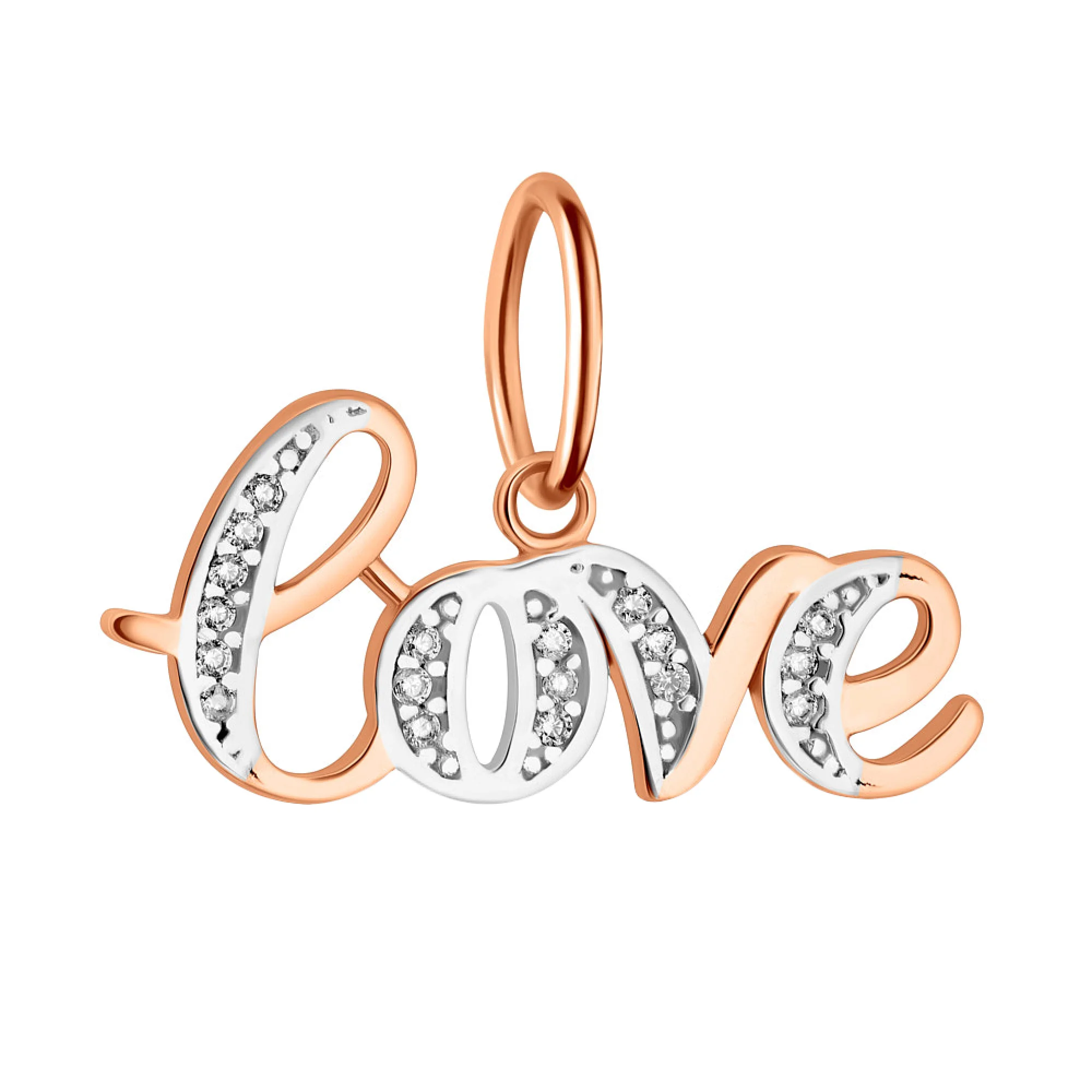 Подвес из комбинированного золота с фианитами "Love" - 1095056 - 1