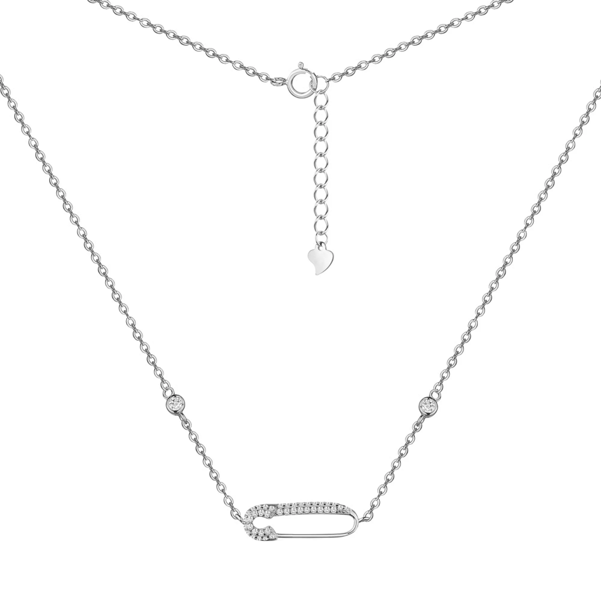 Срібне кольє "Шпилька" з доріжкою фіанітів плетіння якірне - 1552963 – зображення 1