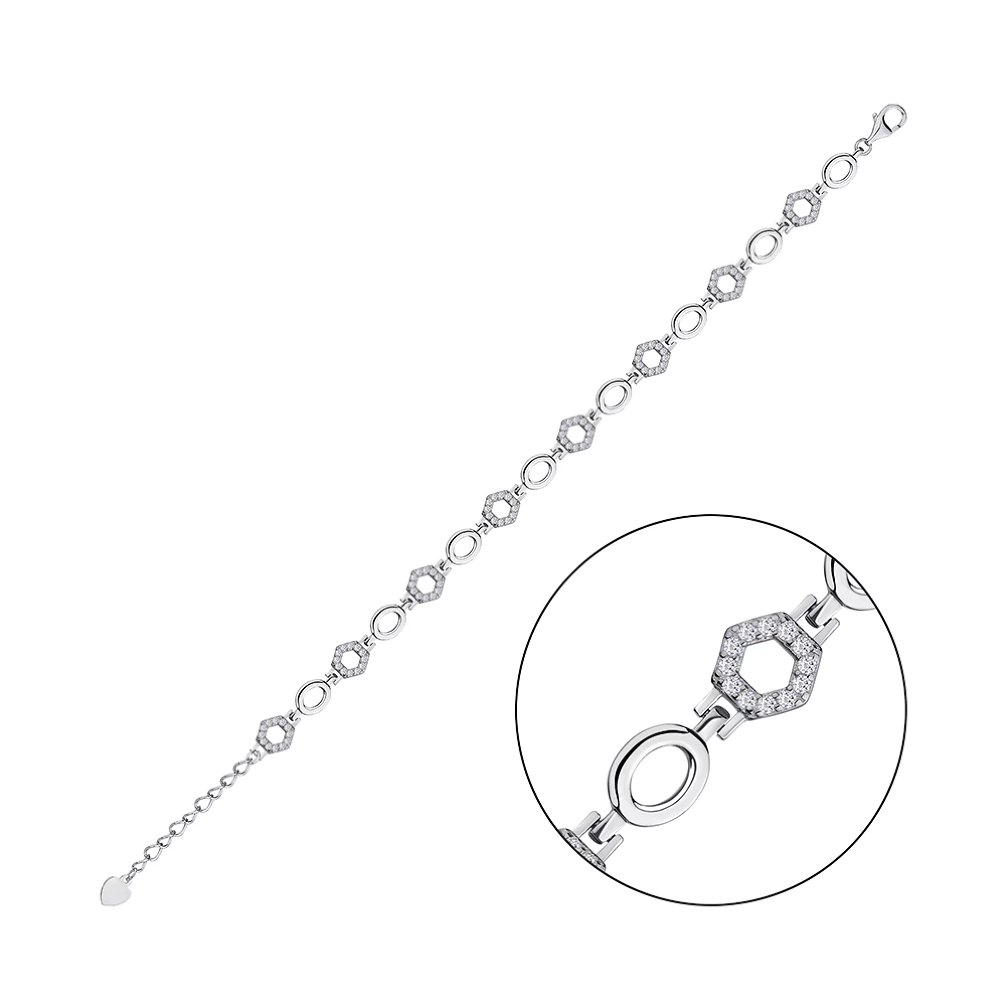 Браслет из серебра с фианитом Фантазийное плетение - 1294708 – изображение 2