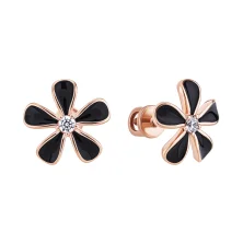 Стильні сережки-пусети "Флора" з червоного золота з емаллю та фіанітом - 1927691