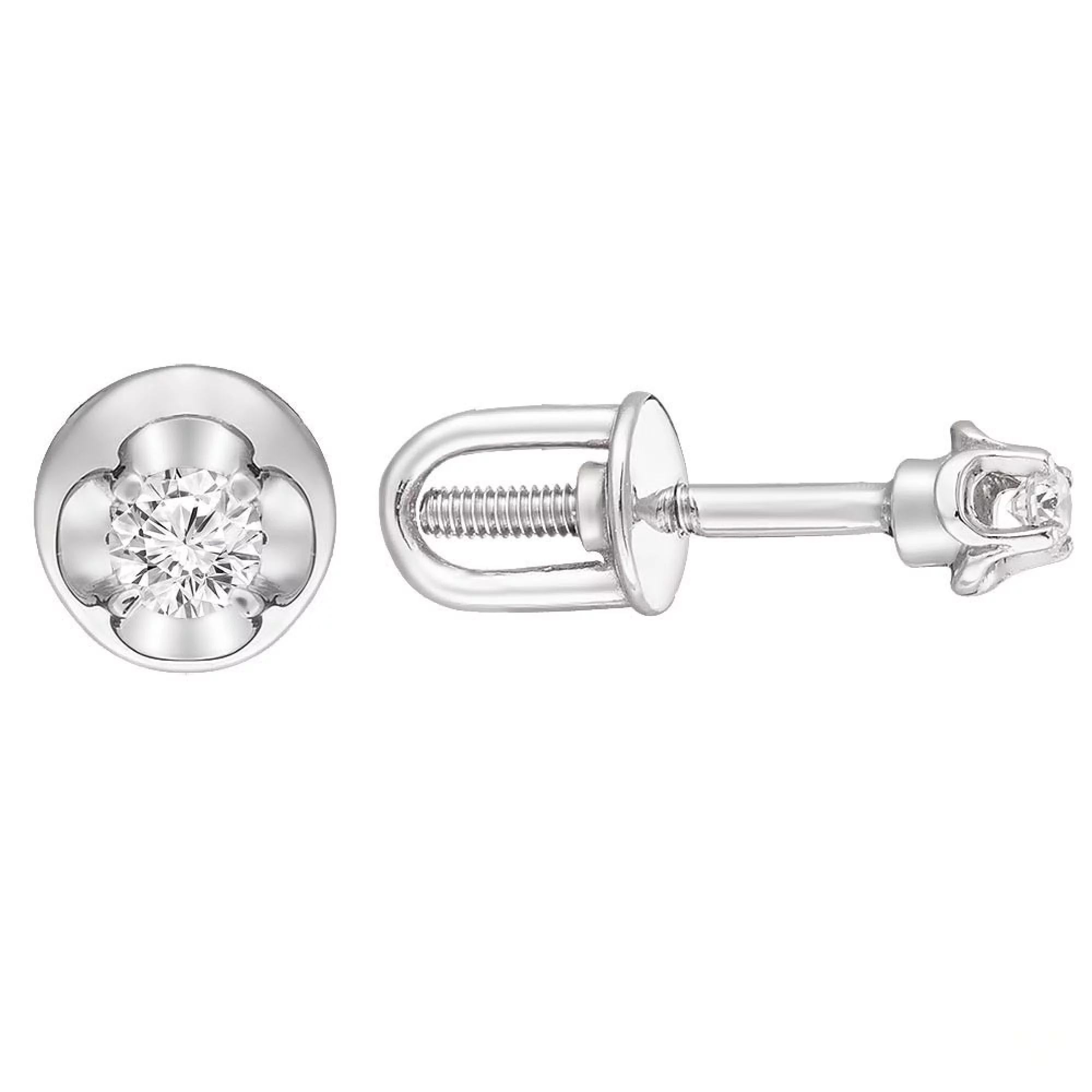 Сережки-гвоздики з білого золота з діамантами - 959134 – зображення 1