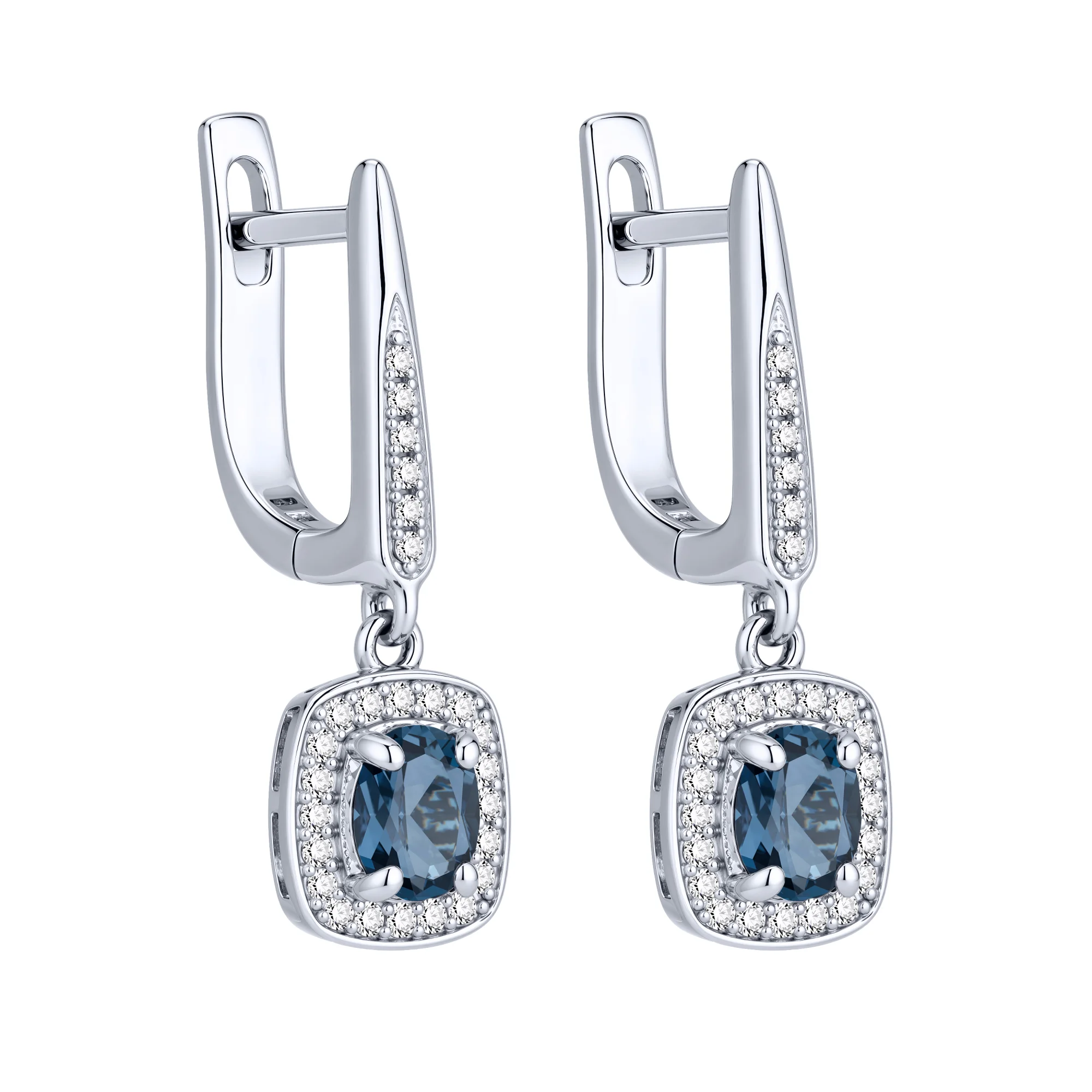 Серьги из серебра с подвесом "Квадрат" с топазом и фианитами - 2297744 - 1