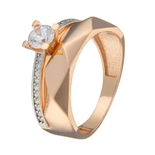 Каблучка "Грані" з червоного золота с фіанітом - 538760