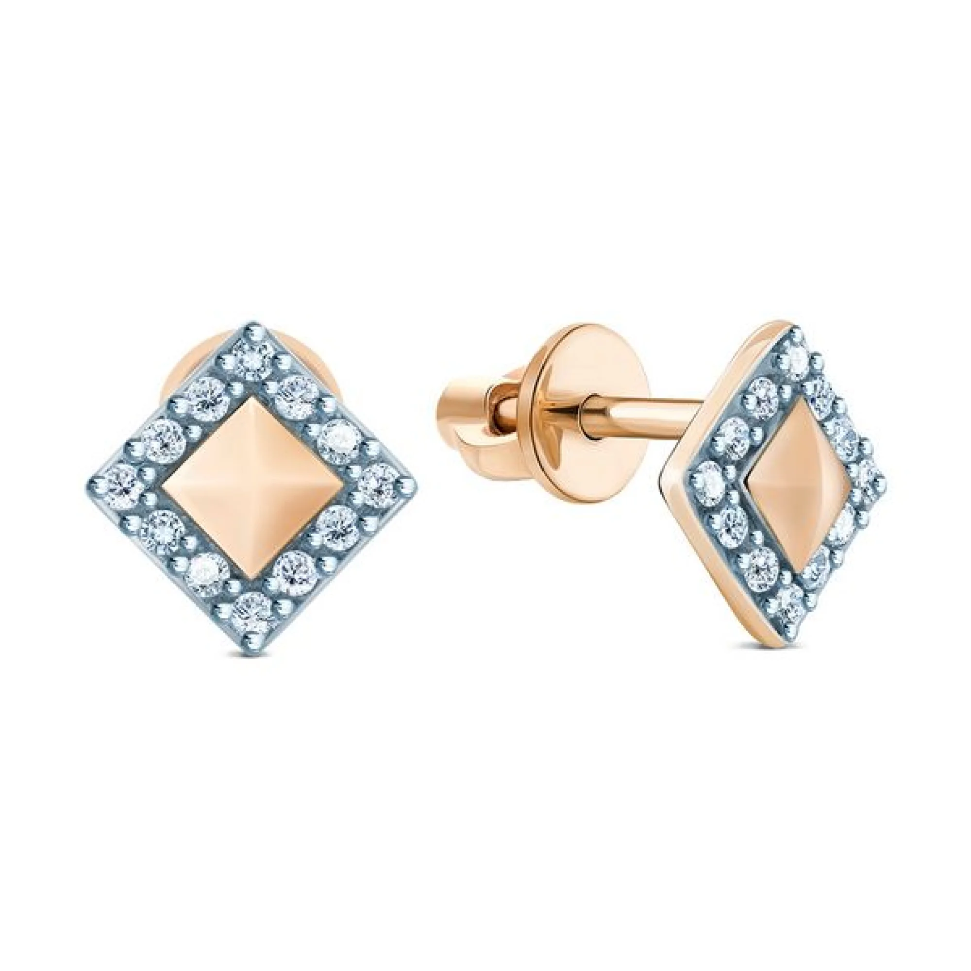 Серьги-гвоздики с фианитами в красном золоте - 406774 - 1