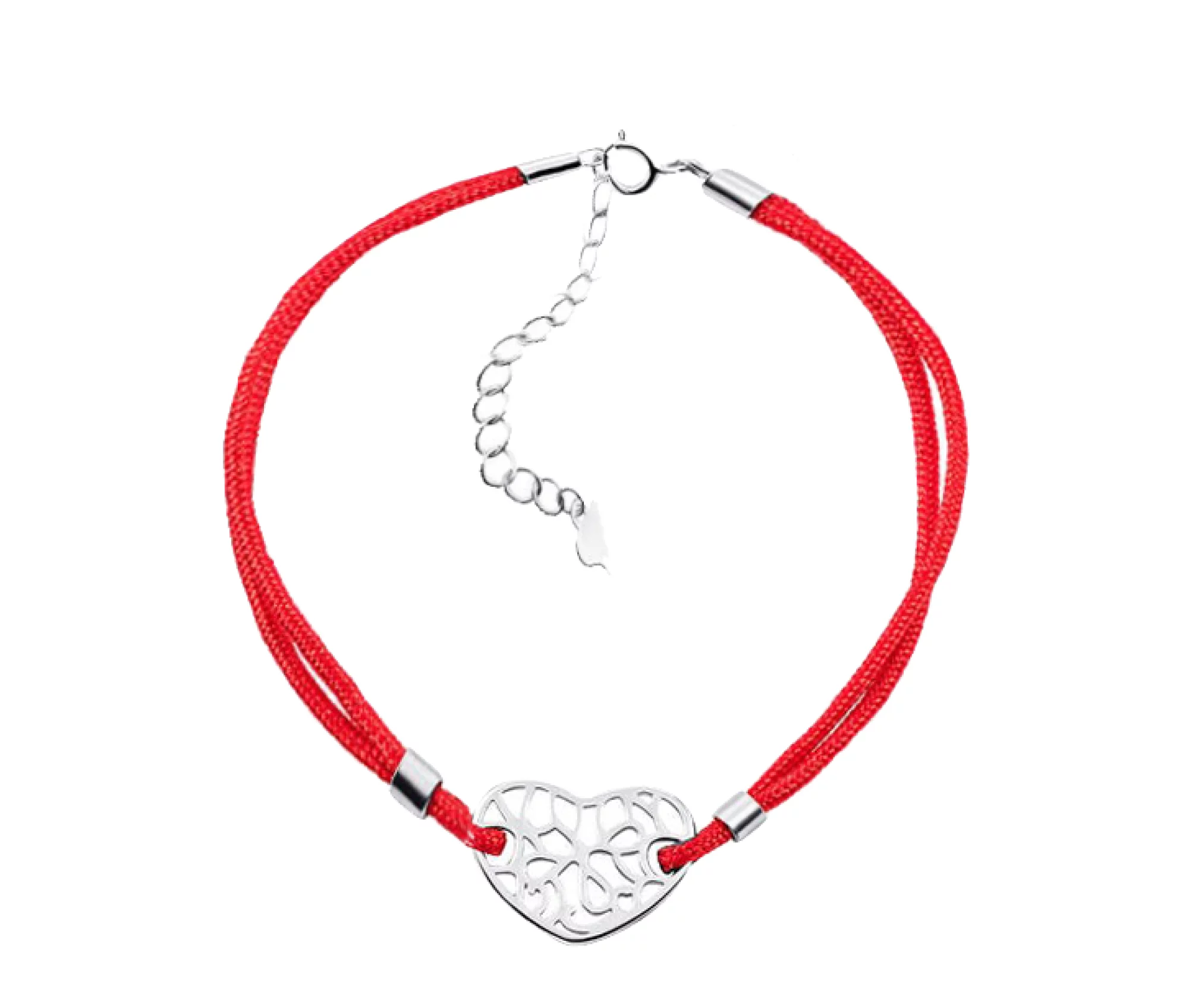 Браслет з червоної нитки зі срібною вставкою "Серце" - 426677 – зображення 1