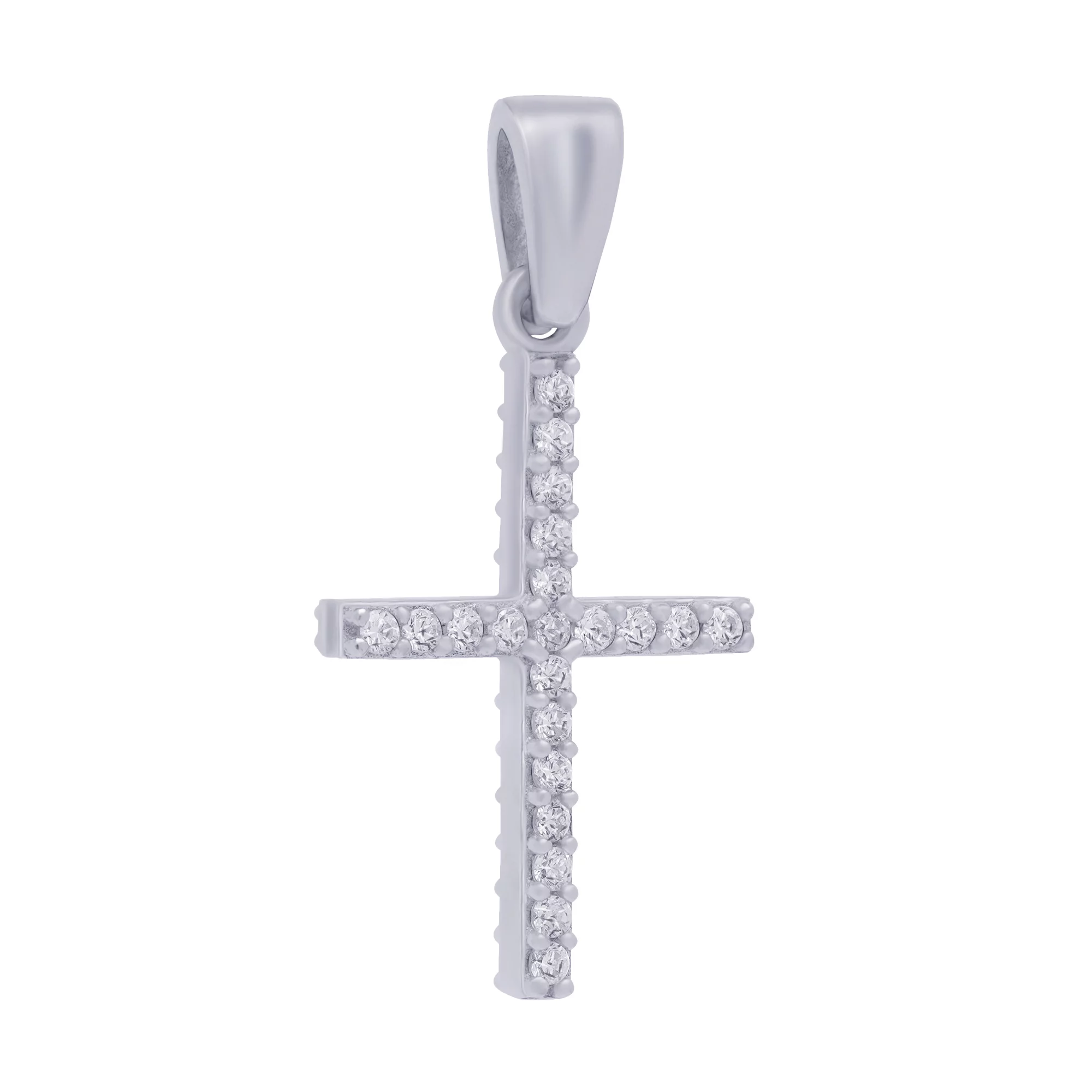 Срібний двосторонній декоративний хрестик з фіанітами - 1684797 – зображення 2