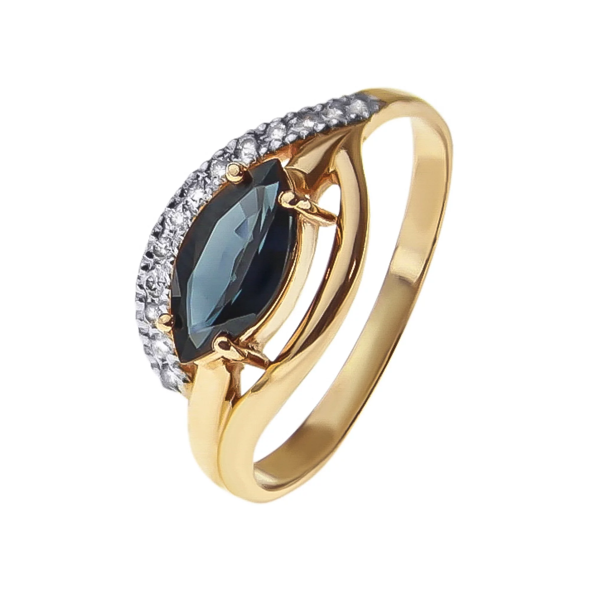 Золотое кольцо с бриллиантами и сапфиром - 521673 – изображение 1