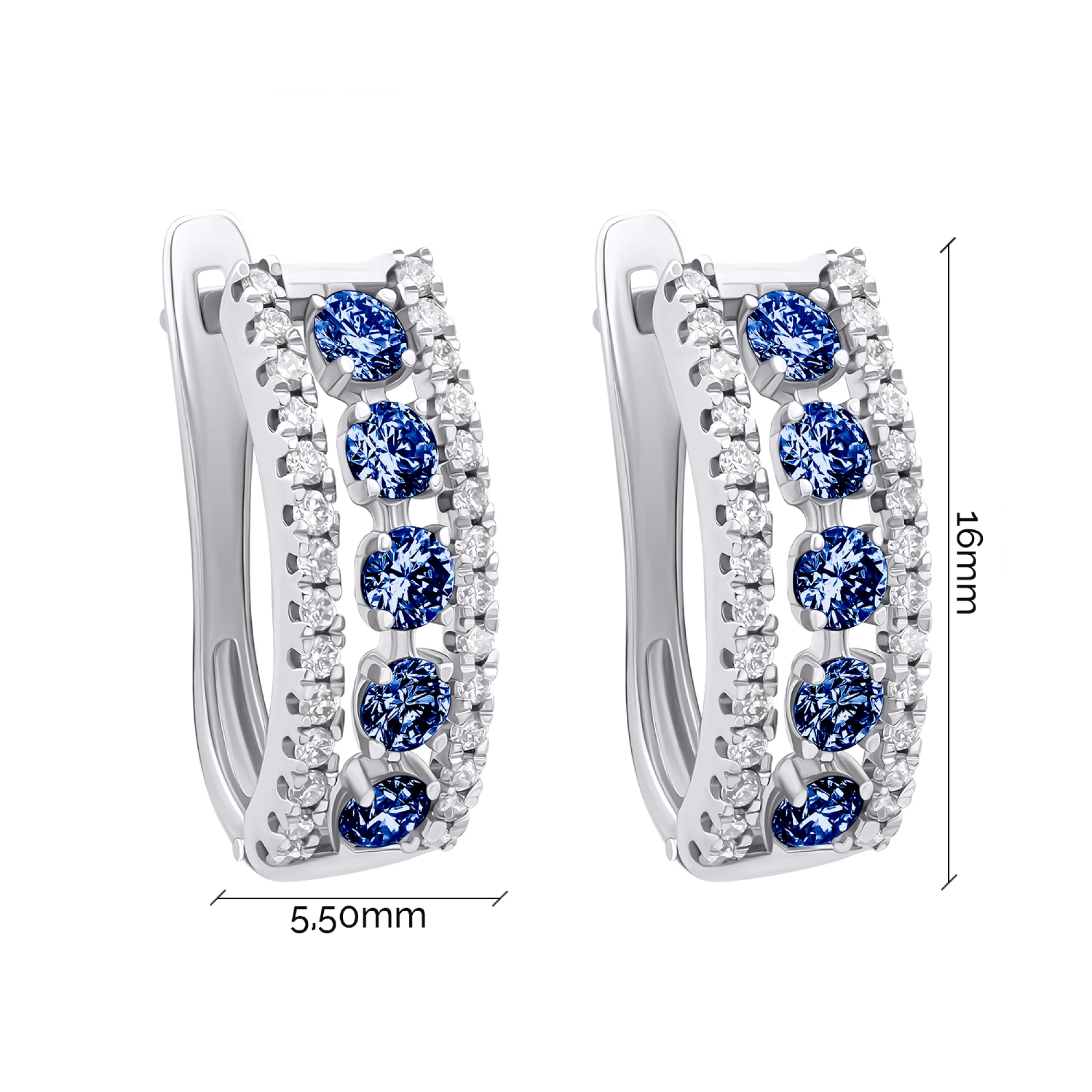 Серьги из белого золота с бриллиантами и сапфирами - 972451 - 2