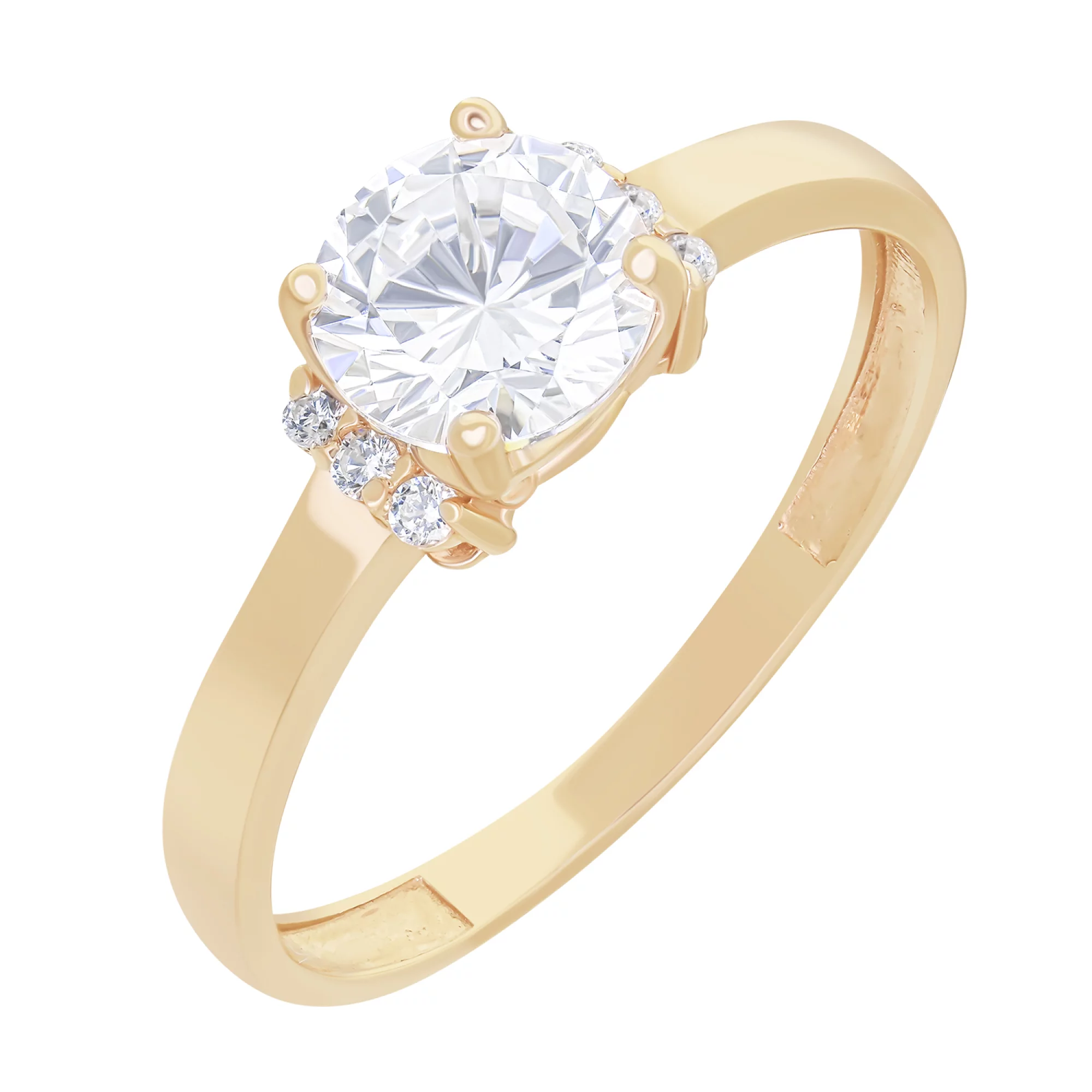 Золотое классическое кольцо для помолвки с фианитами - 1627341 – изображение 1