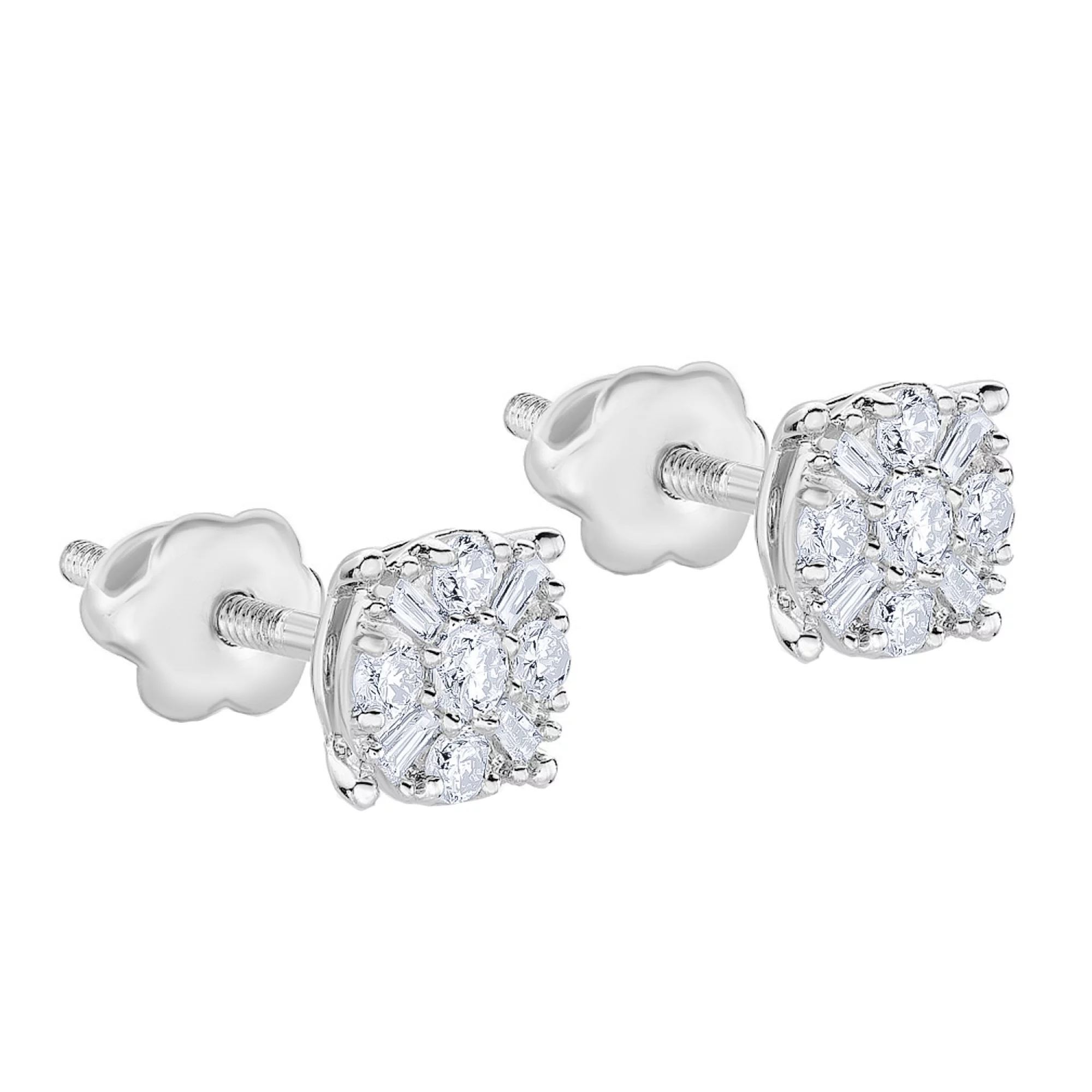 Сережки-гвоздики з білого золота з діамантами - 1708833 – зображення 1