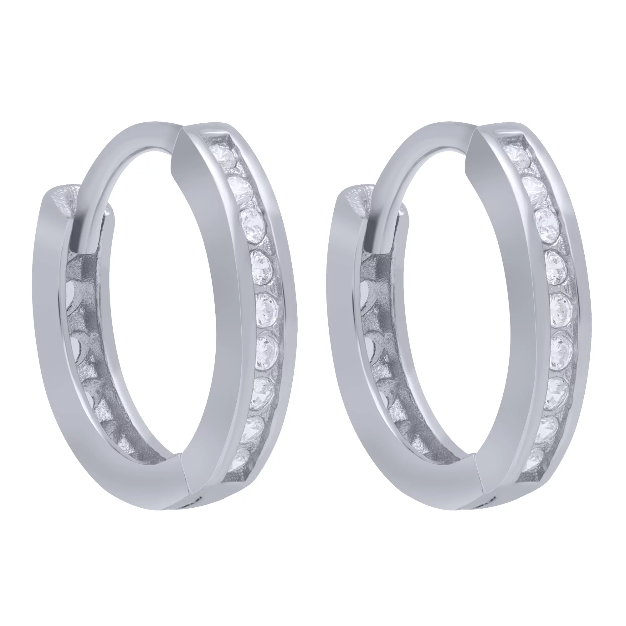 Серьги-кольца серебряные с фианитами - 1701771 – изображение 1