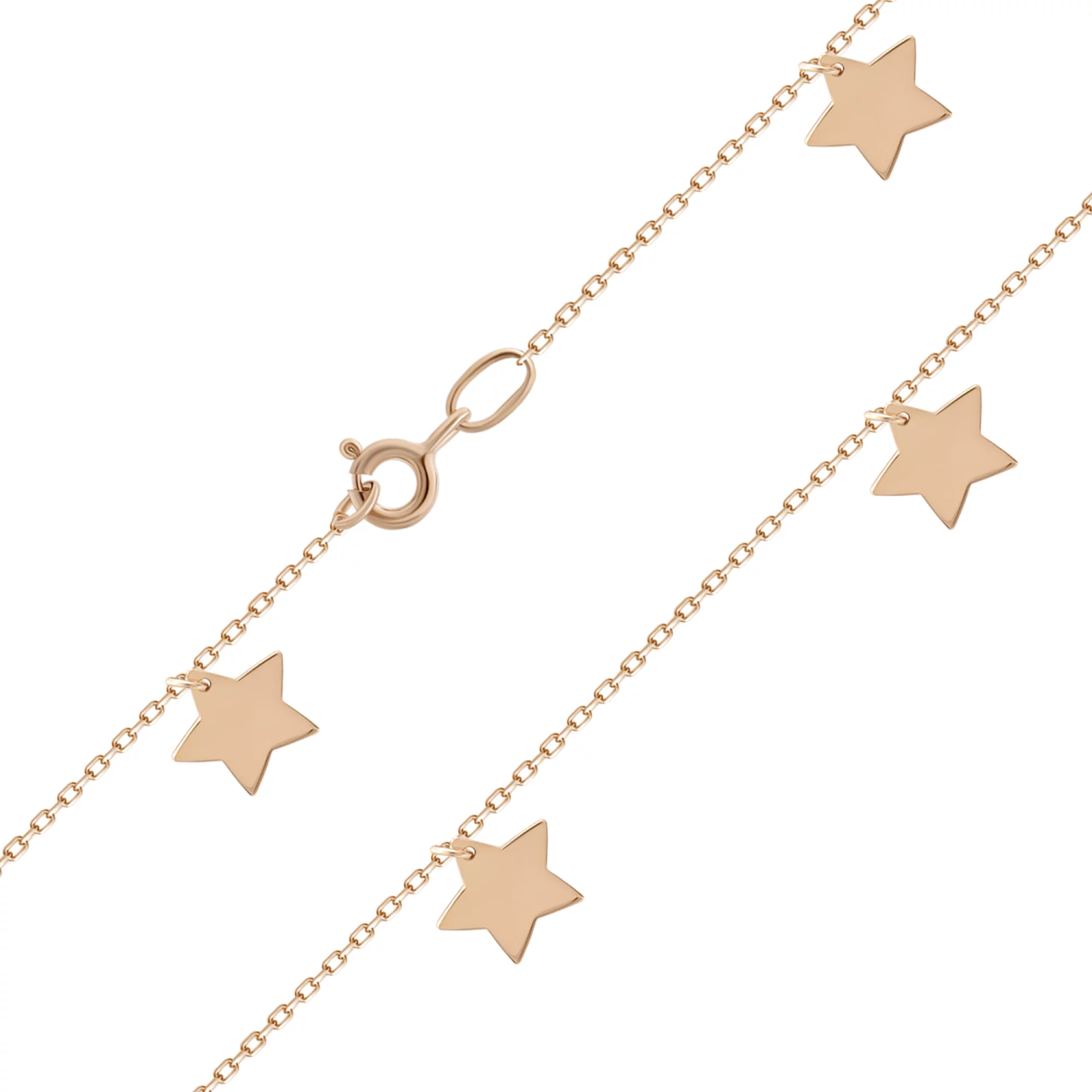 Браслет на ногу из красного золота с подвесками "Звезды" плетение якорь - 1468288 – изображение 2