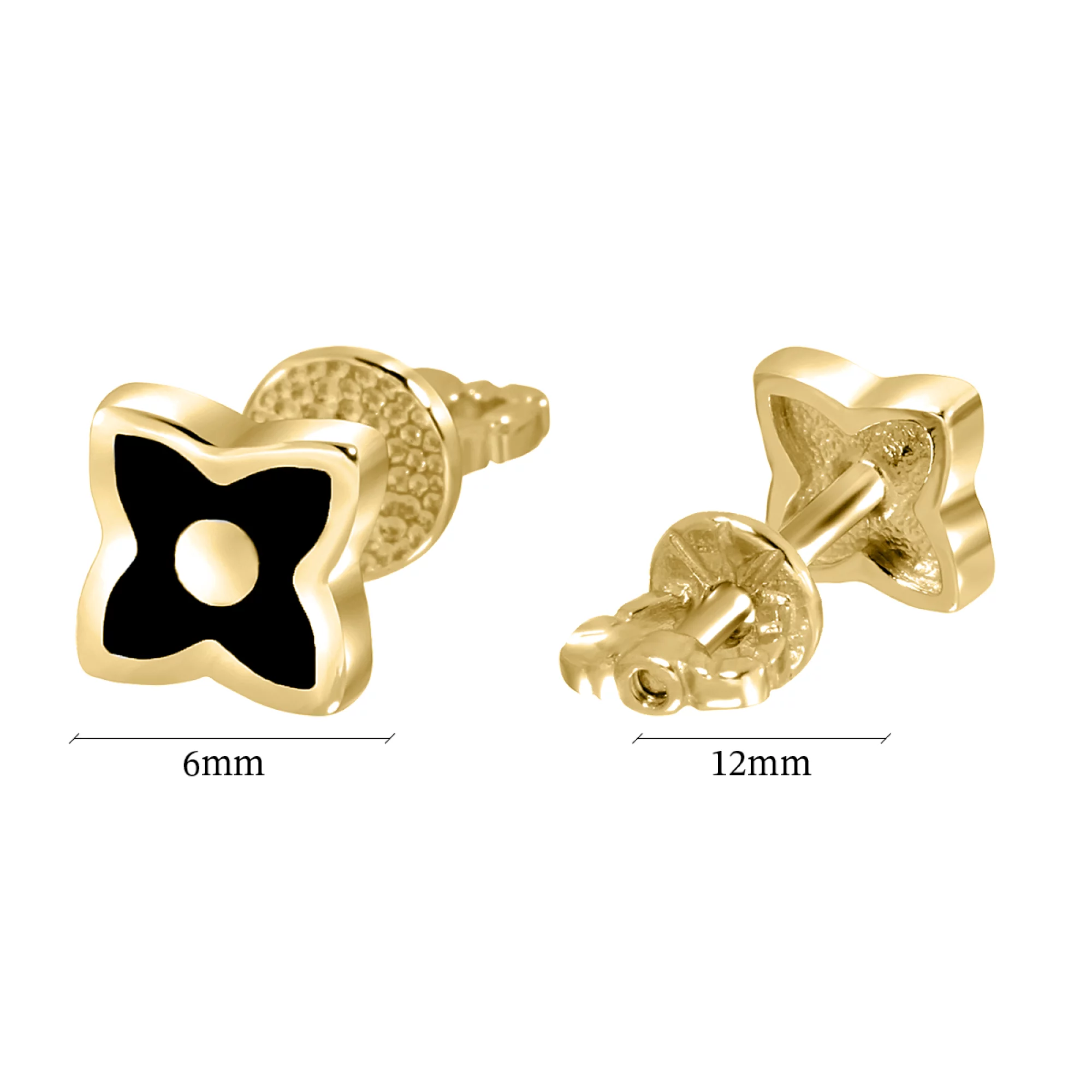 Сережки-гвоздики з жовтого золота та емаллю  - 1625535 – зображення 5