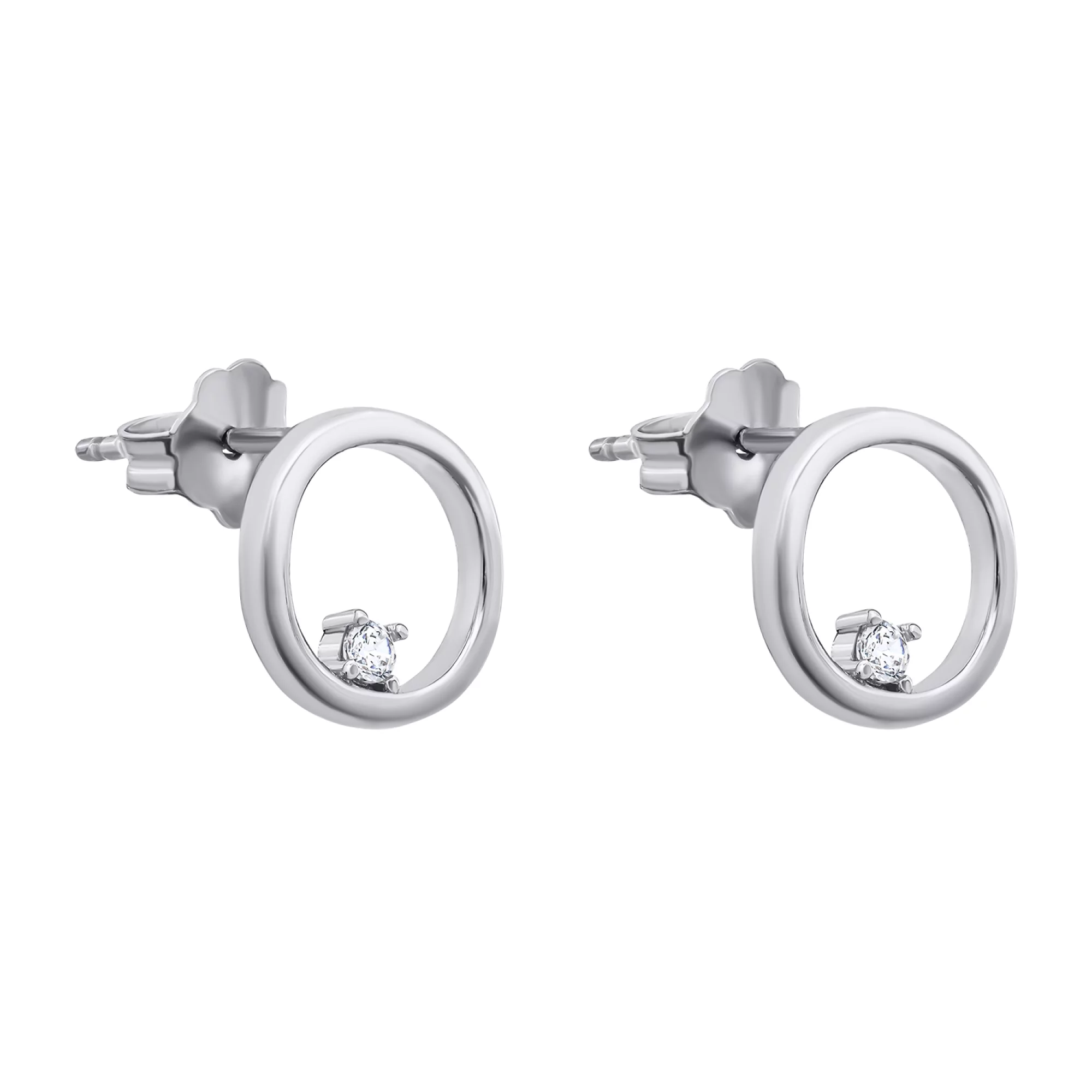 Срібні сережки-гвоздики з фіанітом Коло - 1336614 – зображення 1