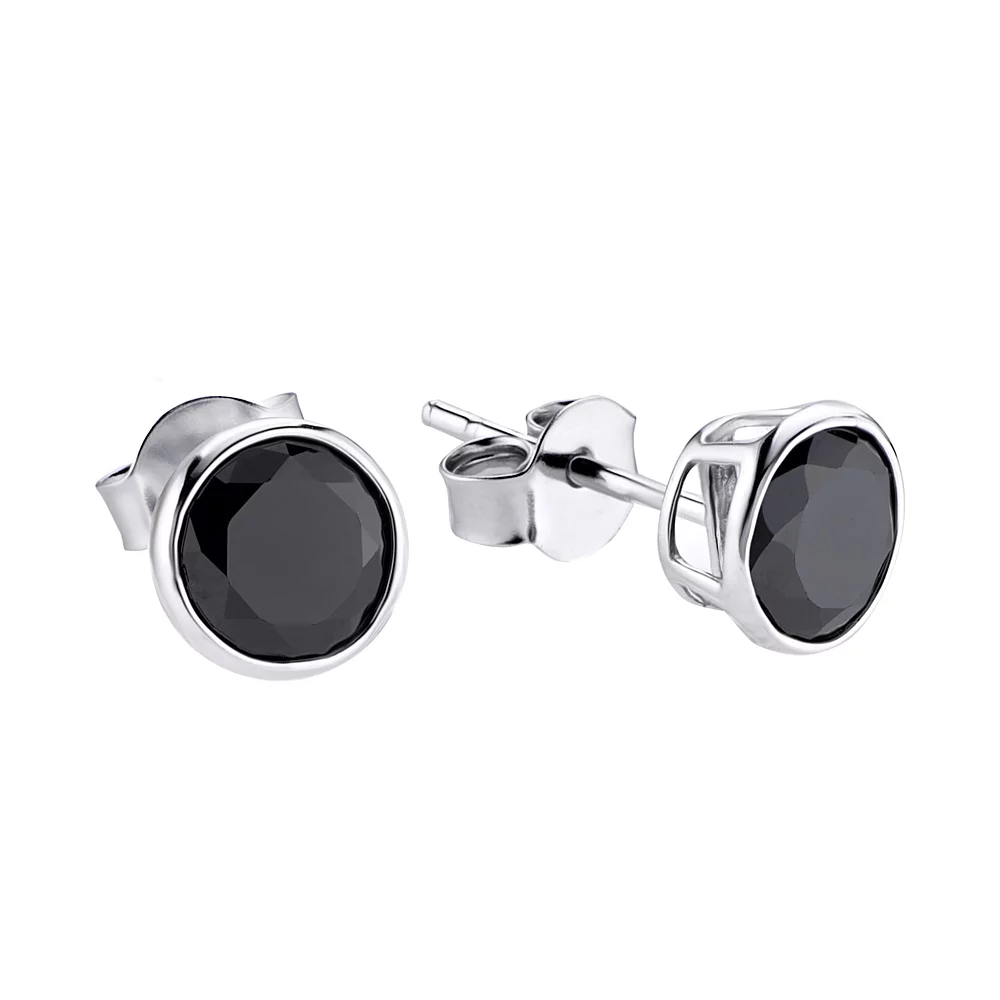 Сережки-гвоздики из серебра с фианитом. Артикул 7518/364/5ч: цена, отзывы, фото – купить в интернет-магазине AURUM