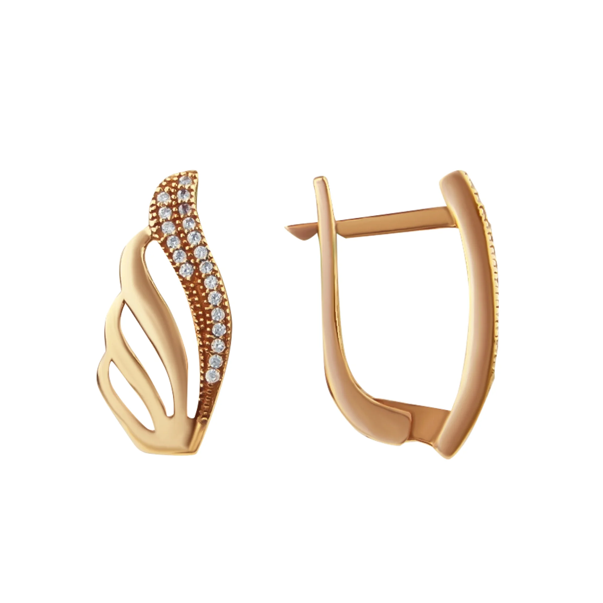 Серьги с фианитами в красном золоте - 410462 - 1