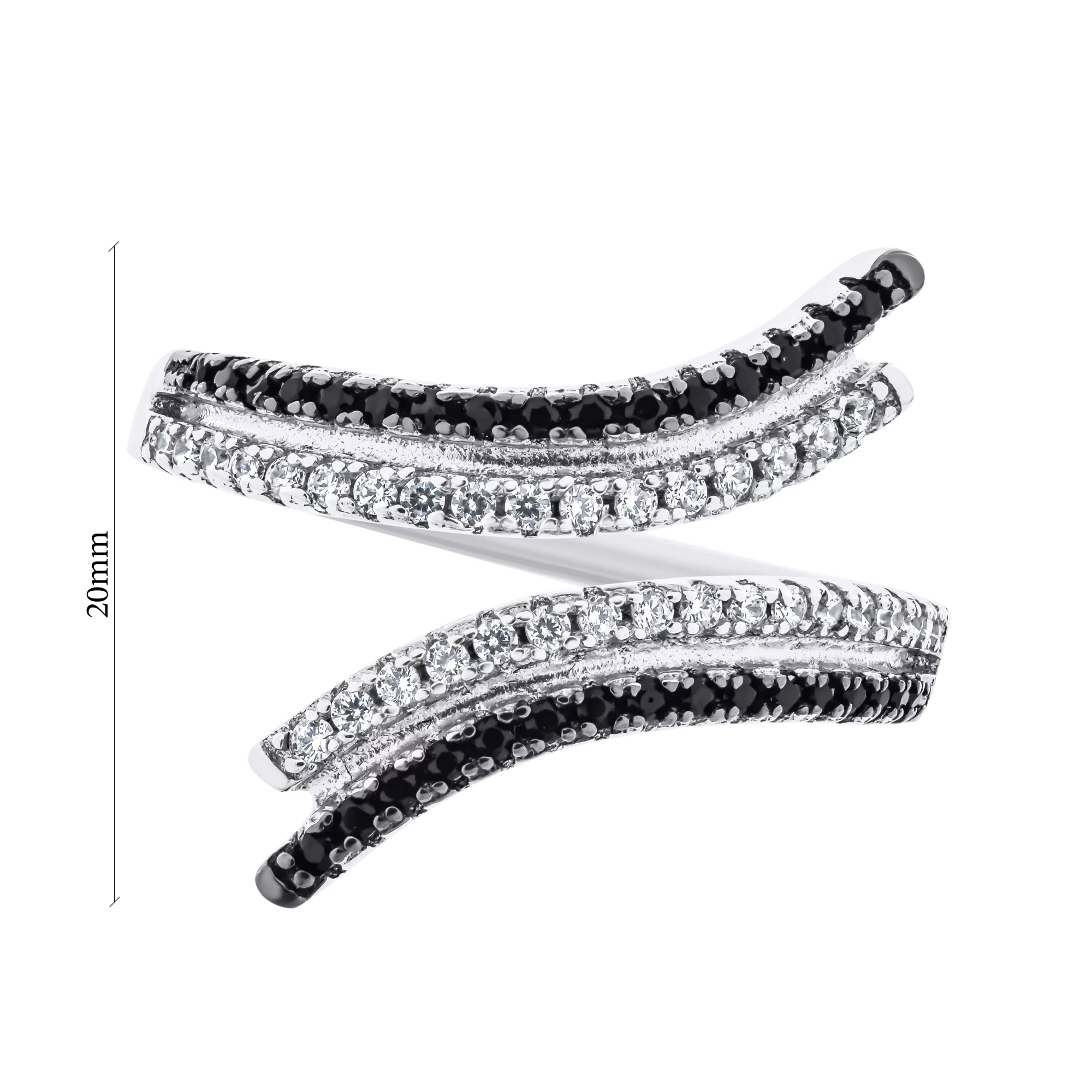 Серебряное кольцо с черно-белыми фианитами  - 1528921 – изображение 3