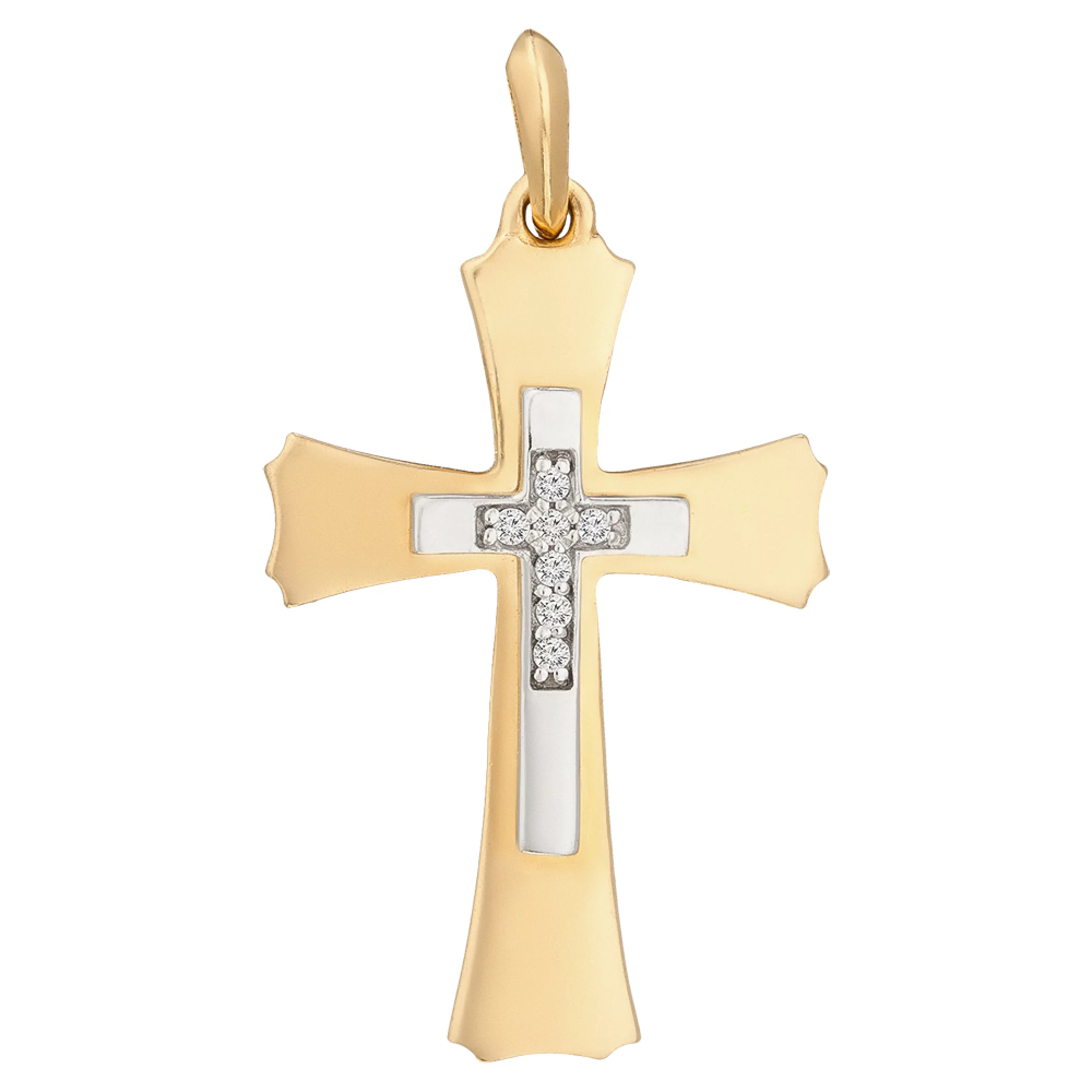 Крестик из комбинированного золота с фианитом - 402236 – изображение 1