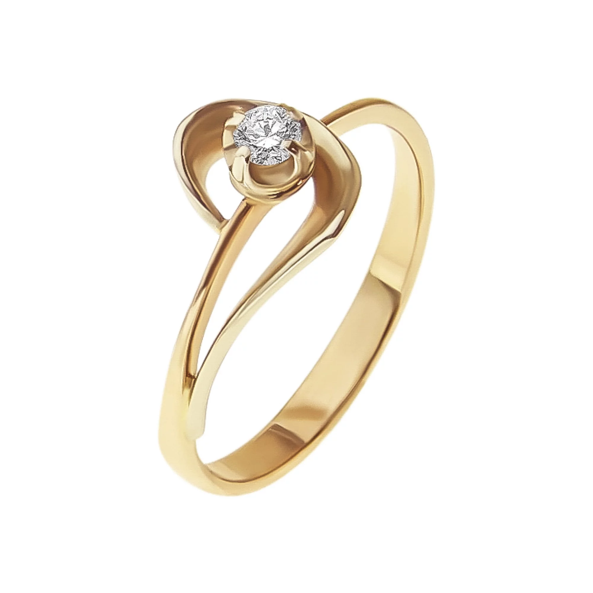 Золотое кольцо с бриллиантом - 521754 – изображение 1